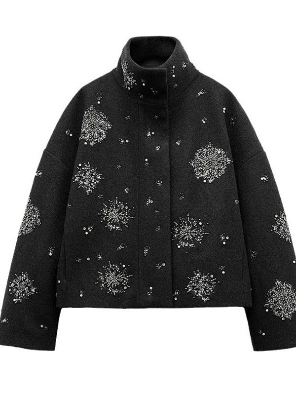 Beaded wool short jacket