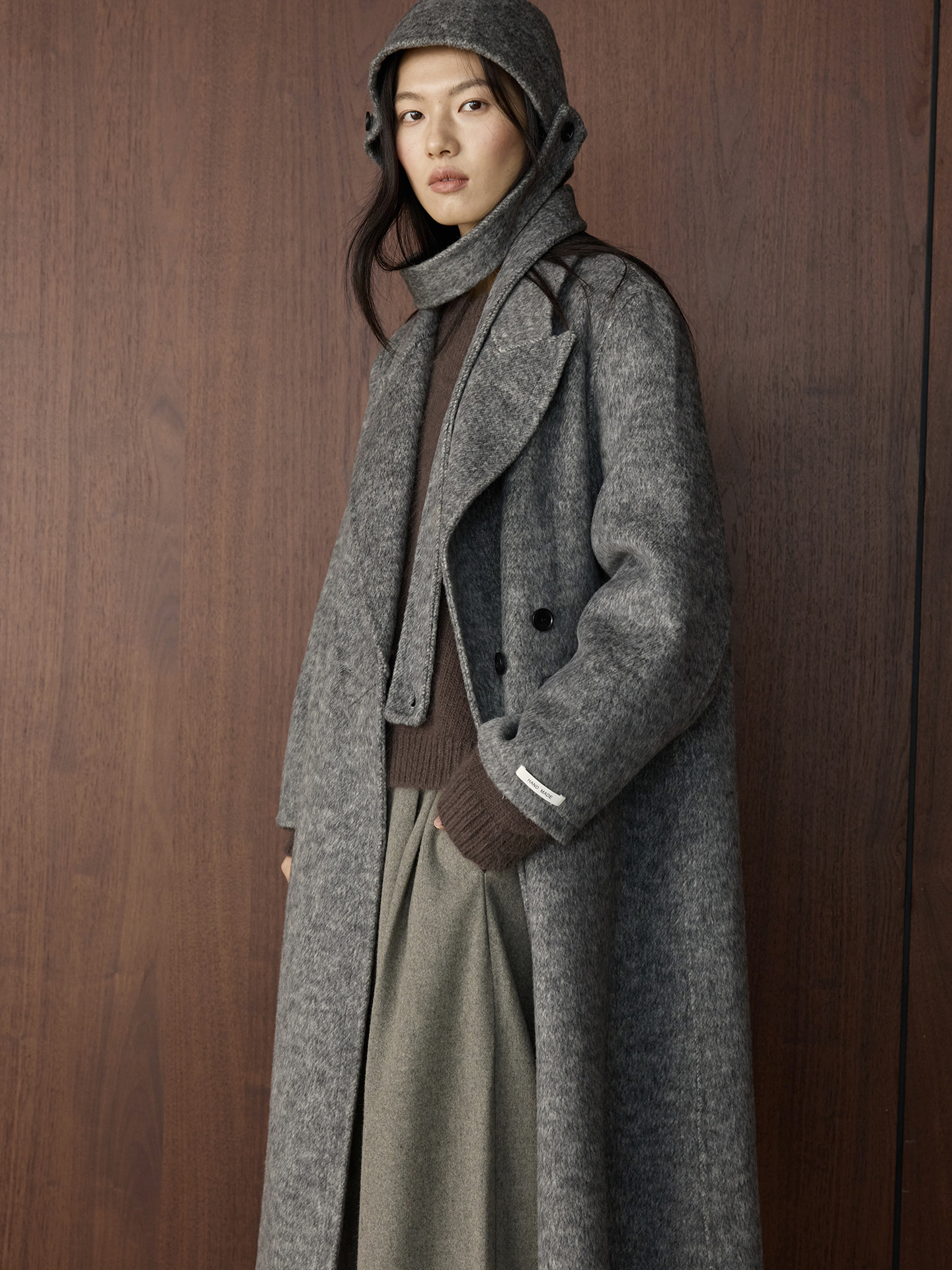 Textured Wool Hooded Coat Set