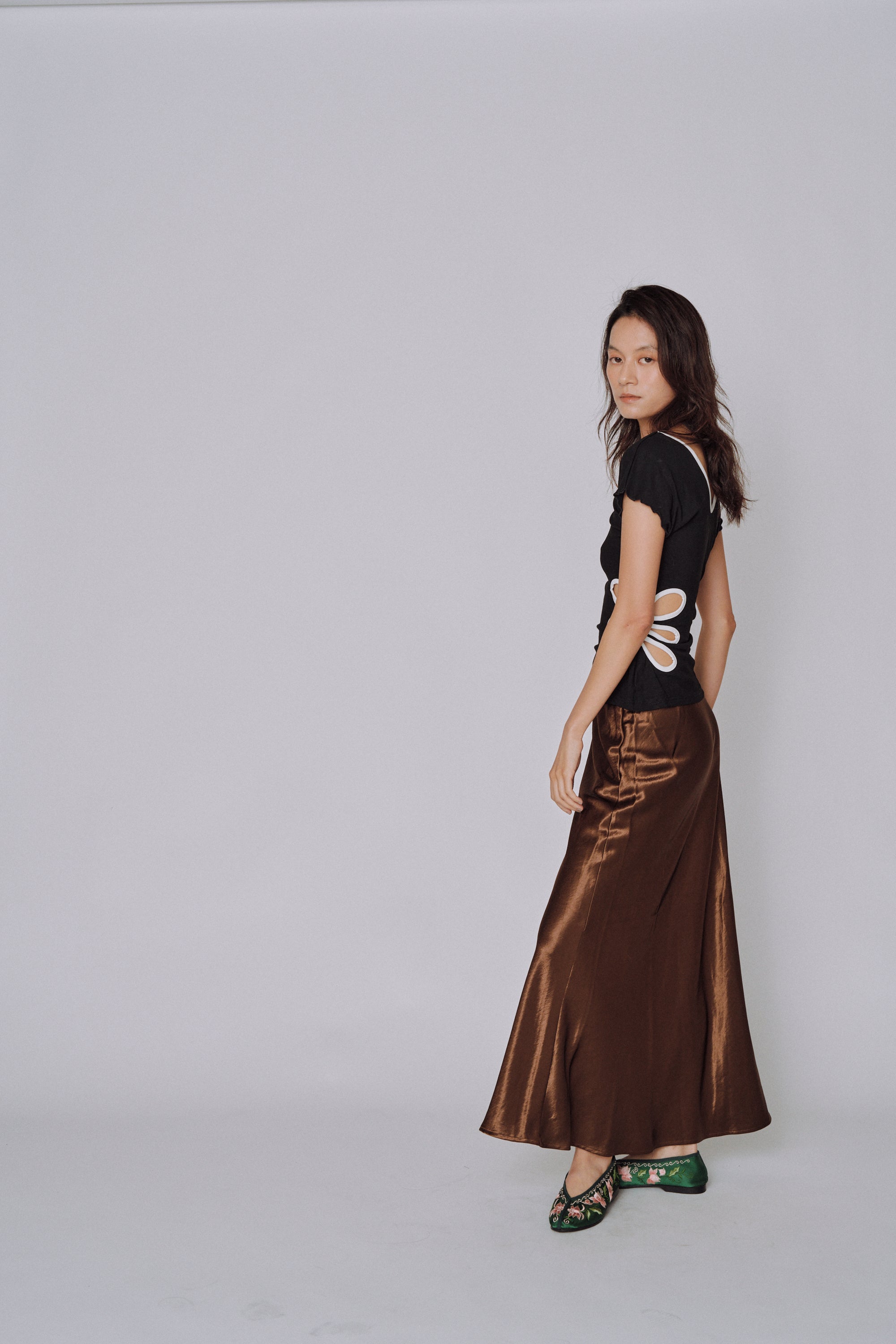 Glossy Flow Satin Skirt