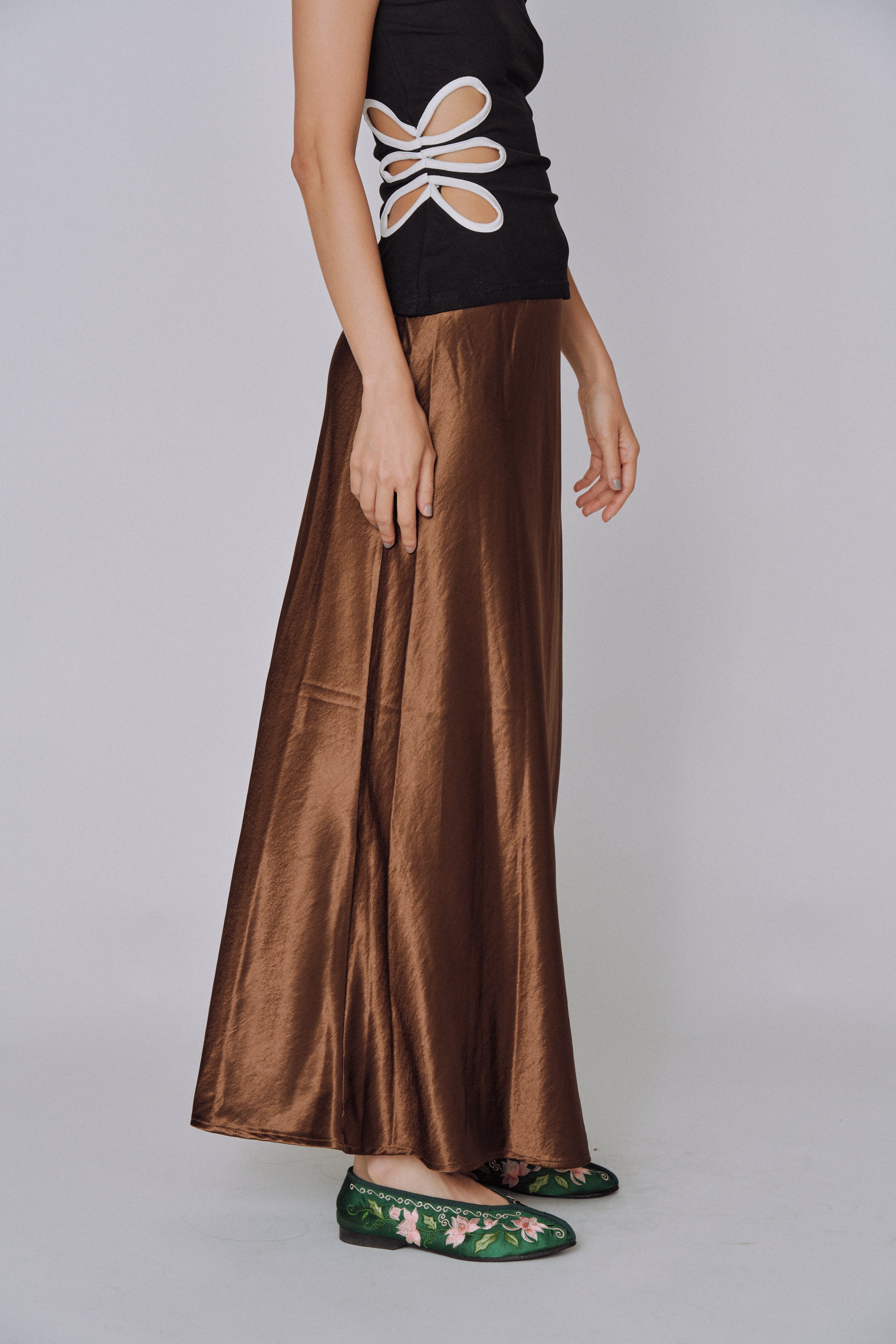 Glossy Flow Satin Skirt