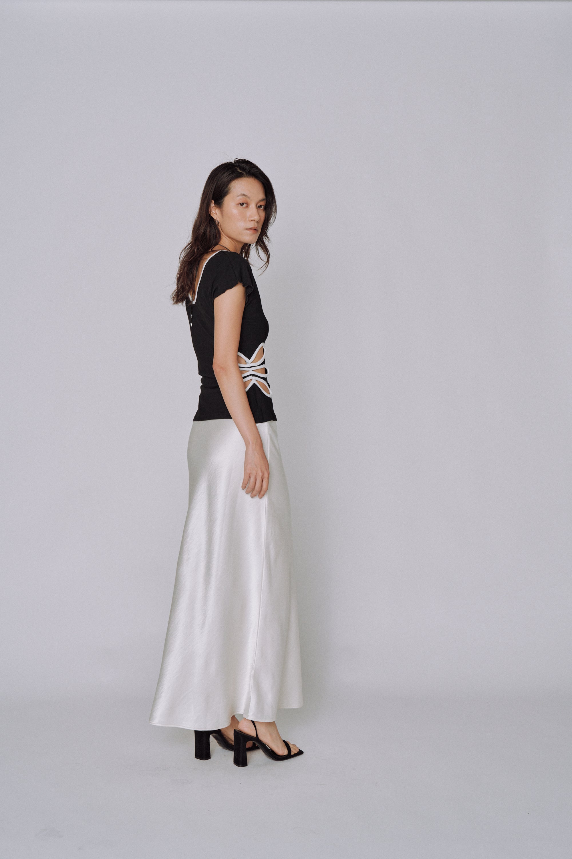 Glossy Flow Satin Skirt