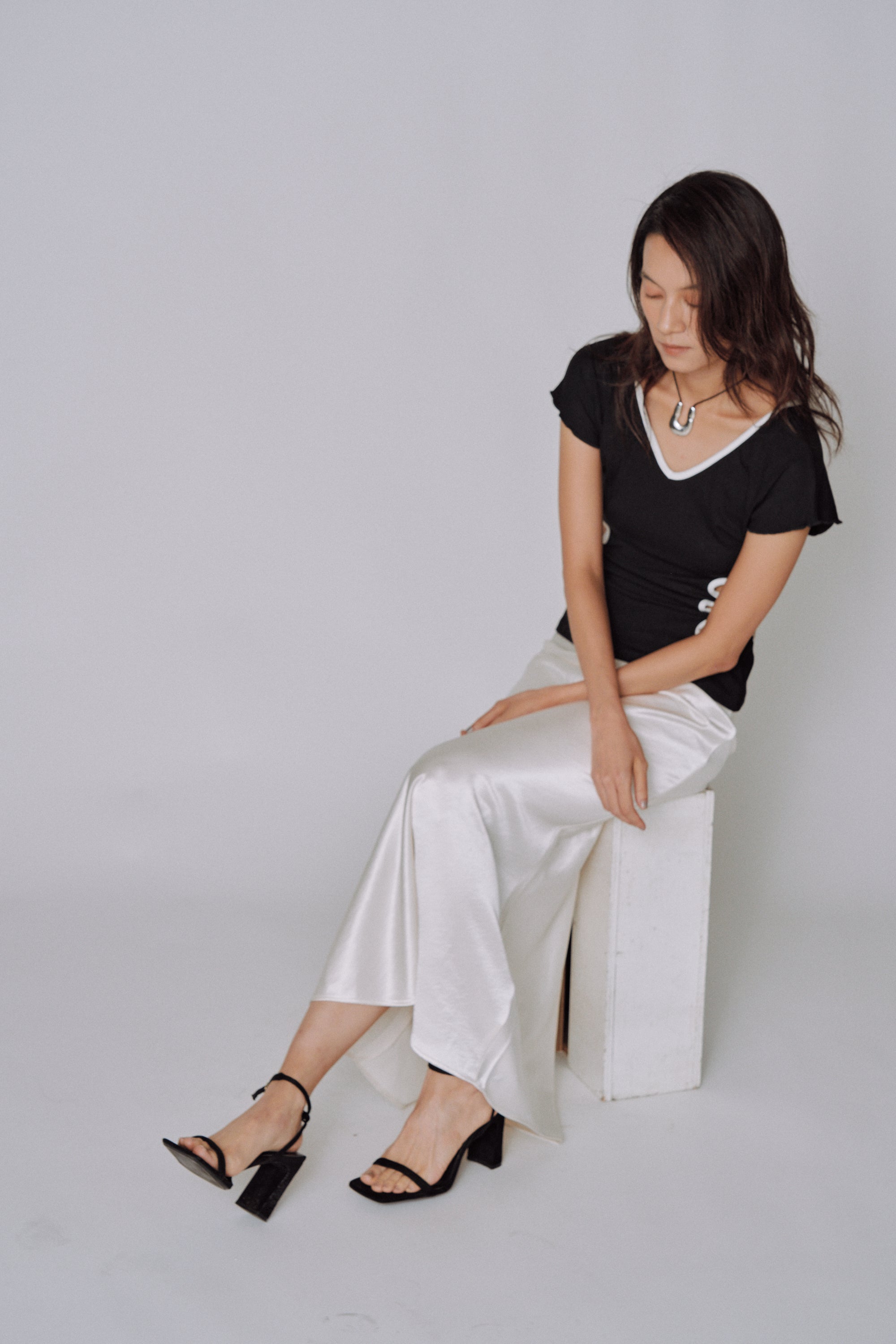Glossy Flow Satin Skirt
