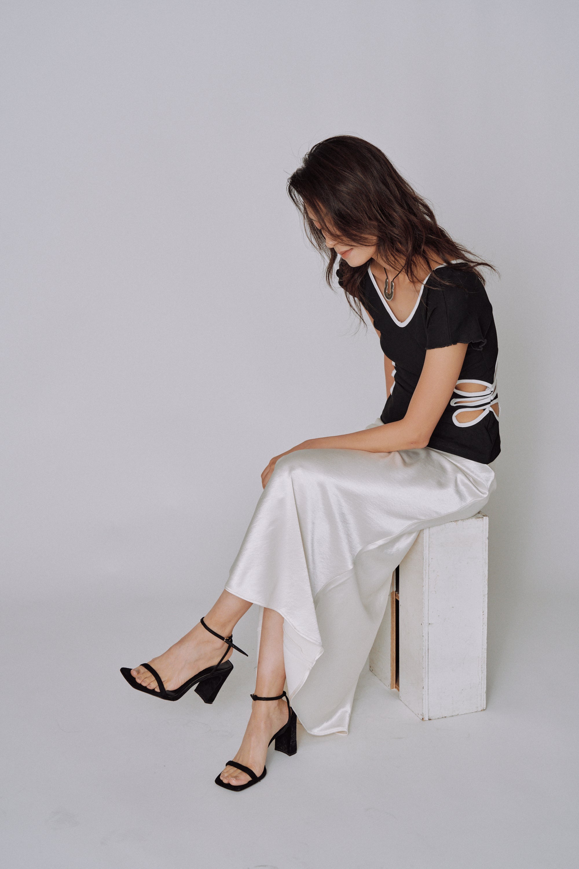 Glossy Flow Satin Skirt