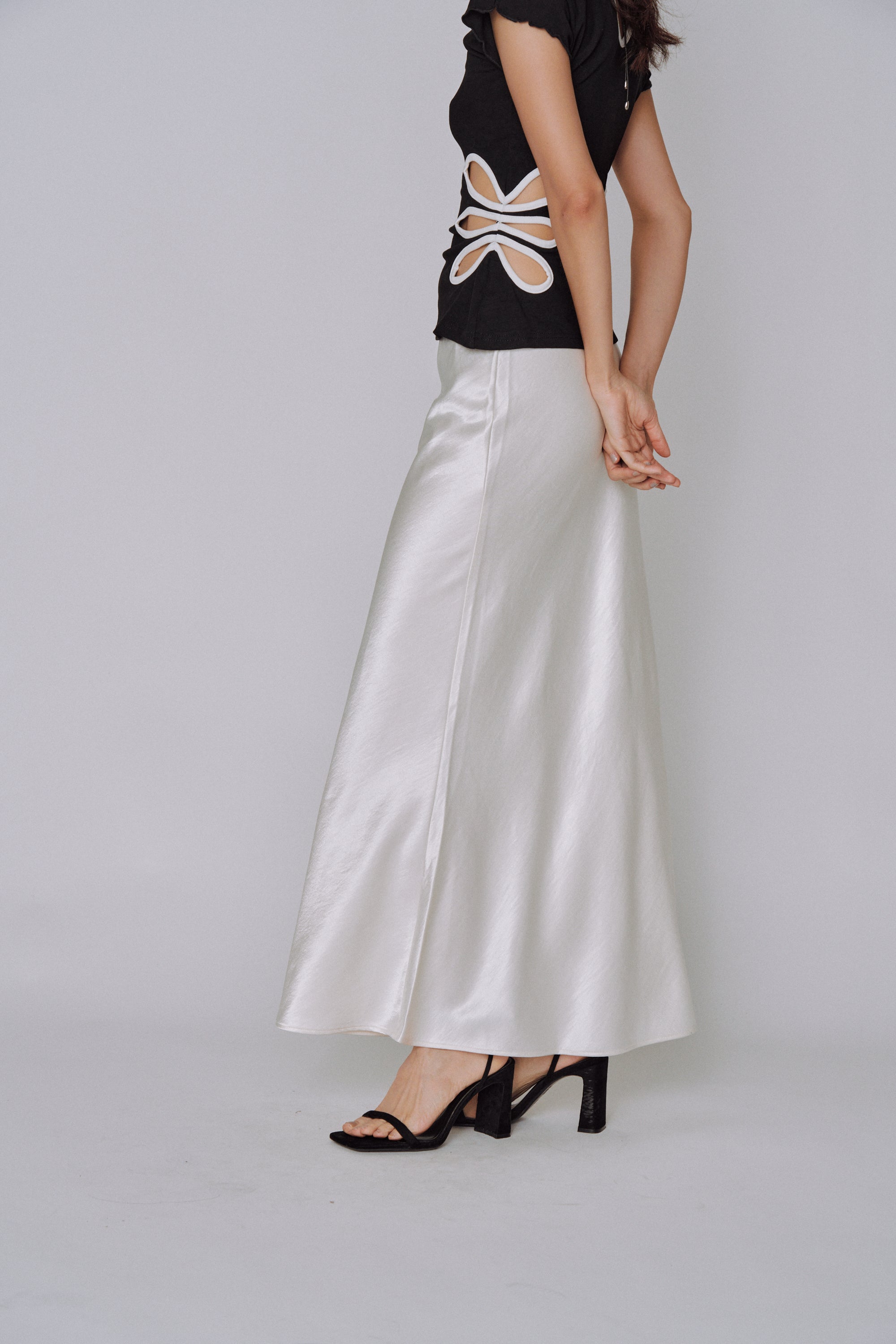 Glossy Flow Satin Skirt