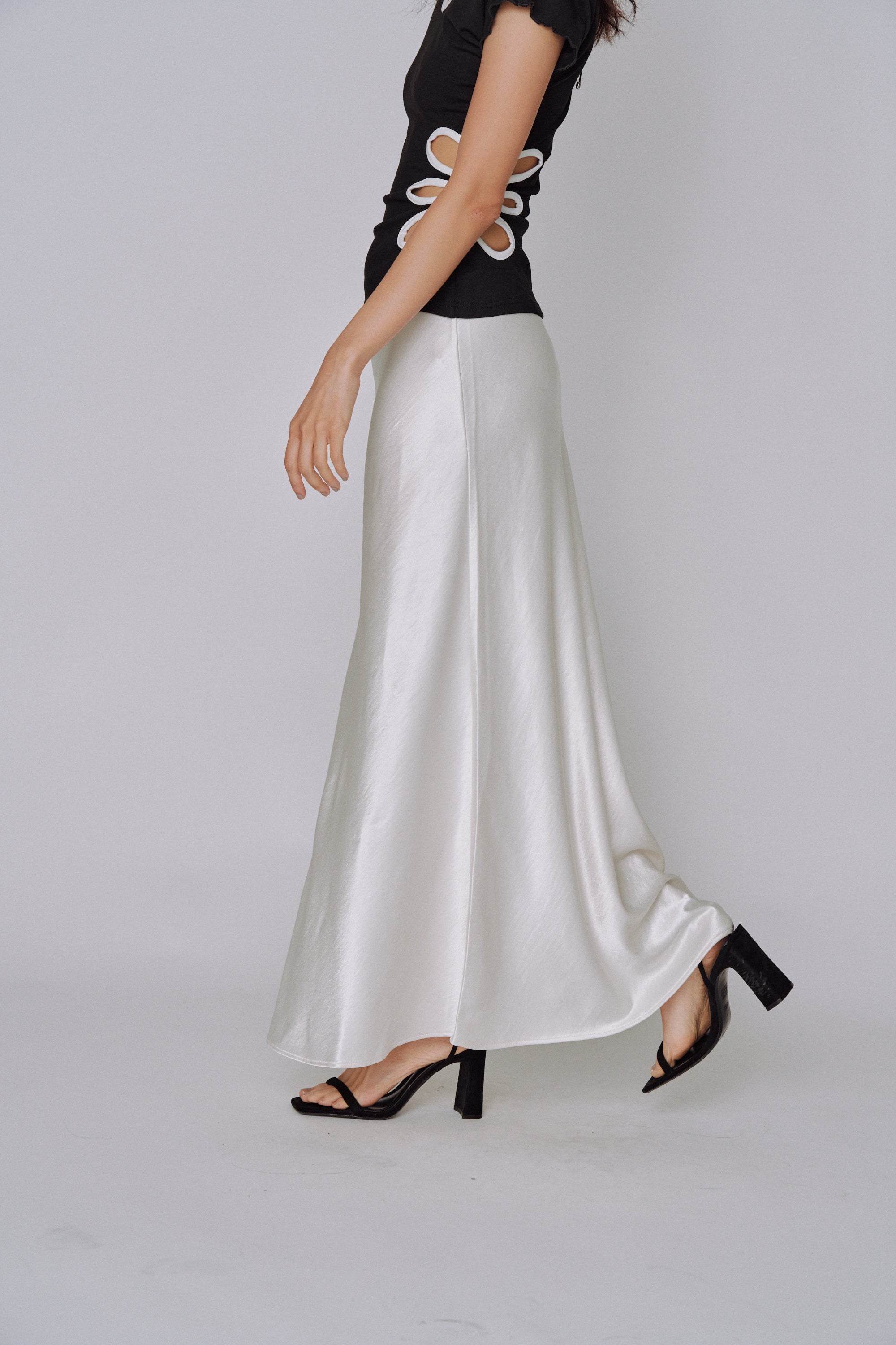 Glossy Flow Satin Skirt