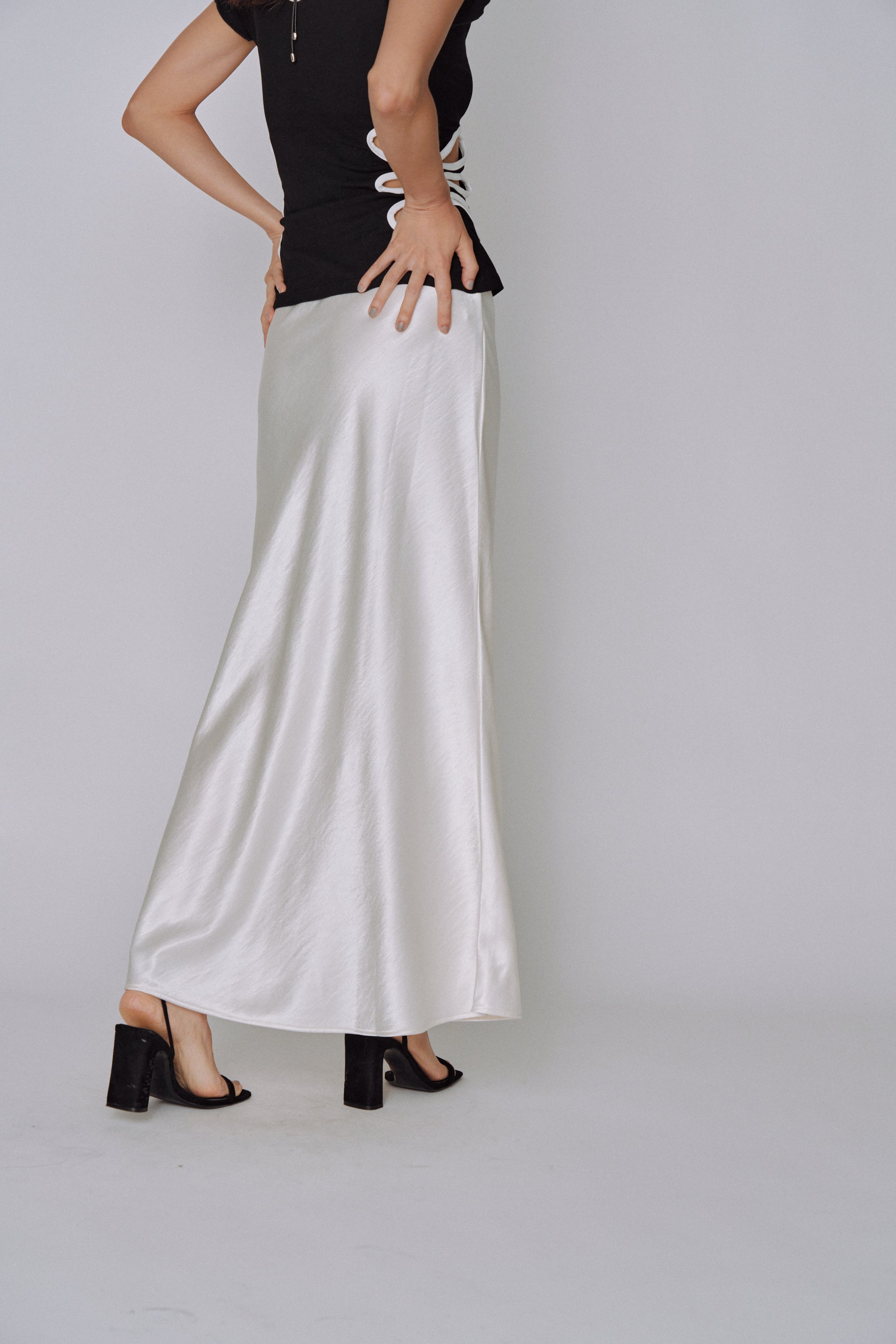 Glossy Flow Satin Skirt