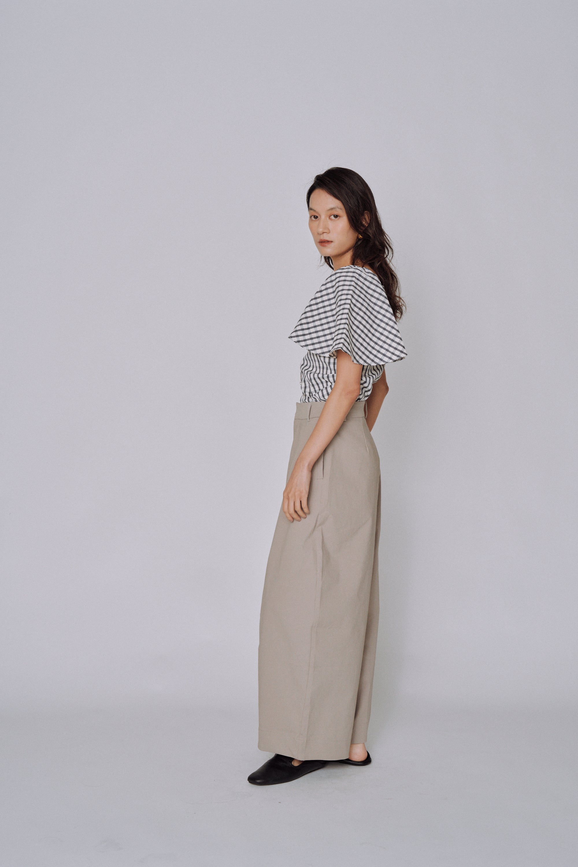 Ruffle Square Gingham Blouse