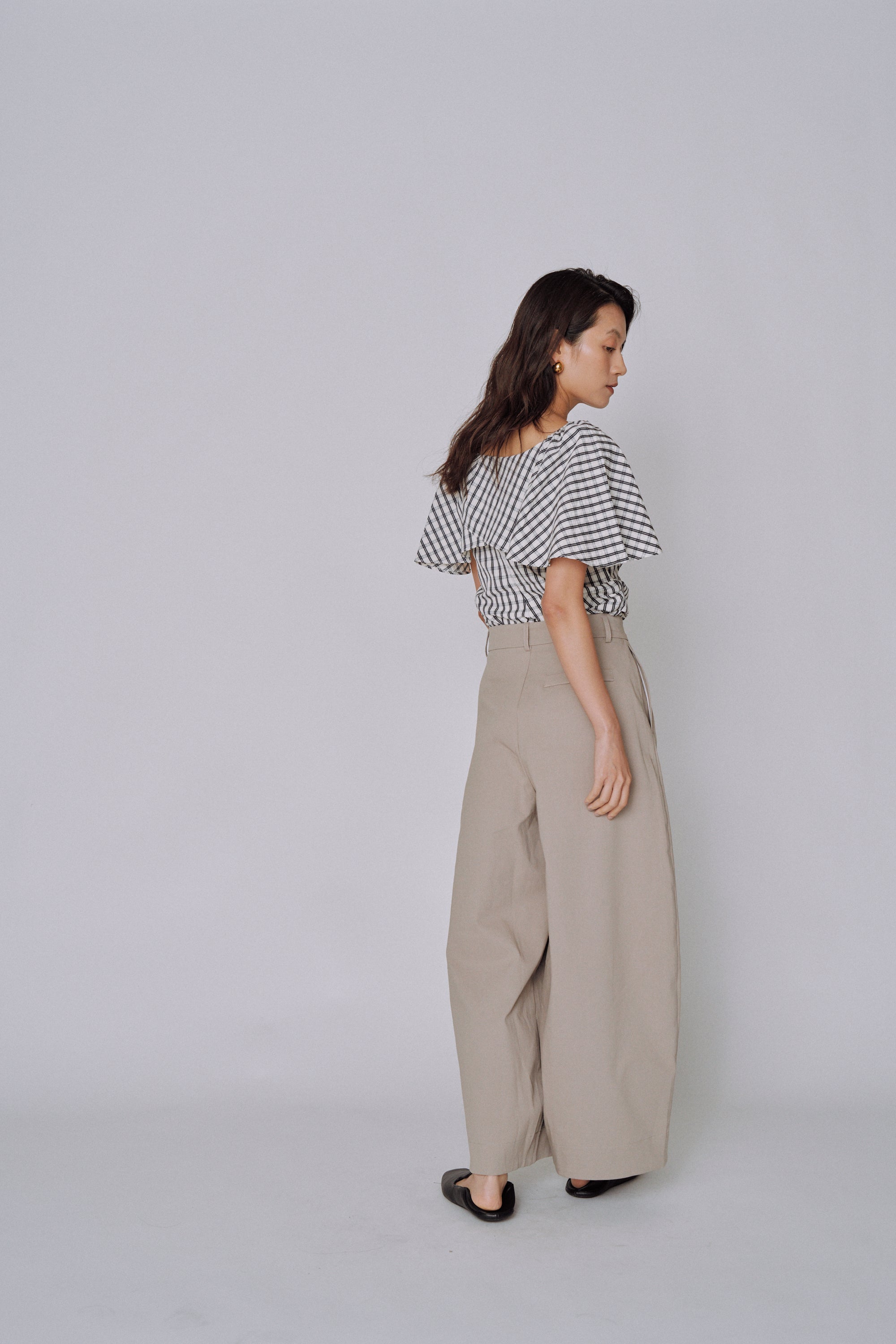 Ruffle Square Gingham Blouse
