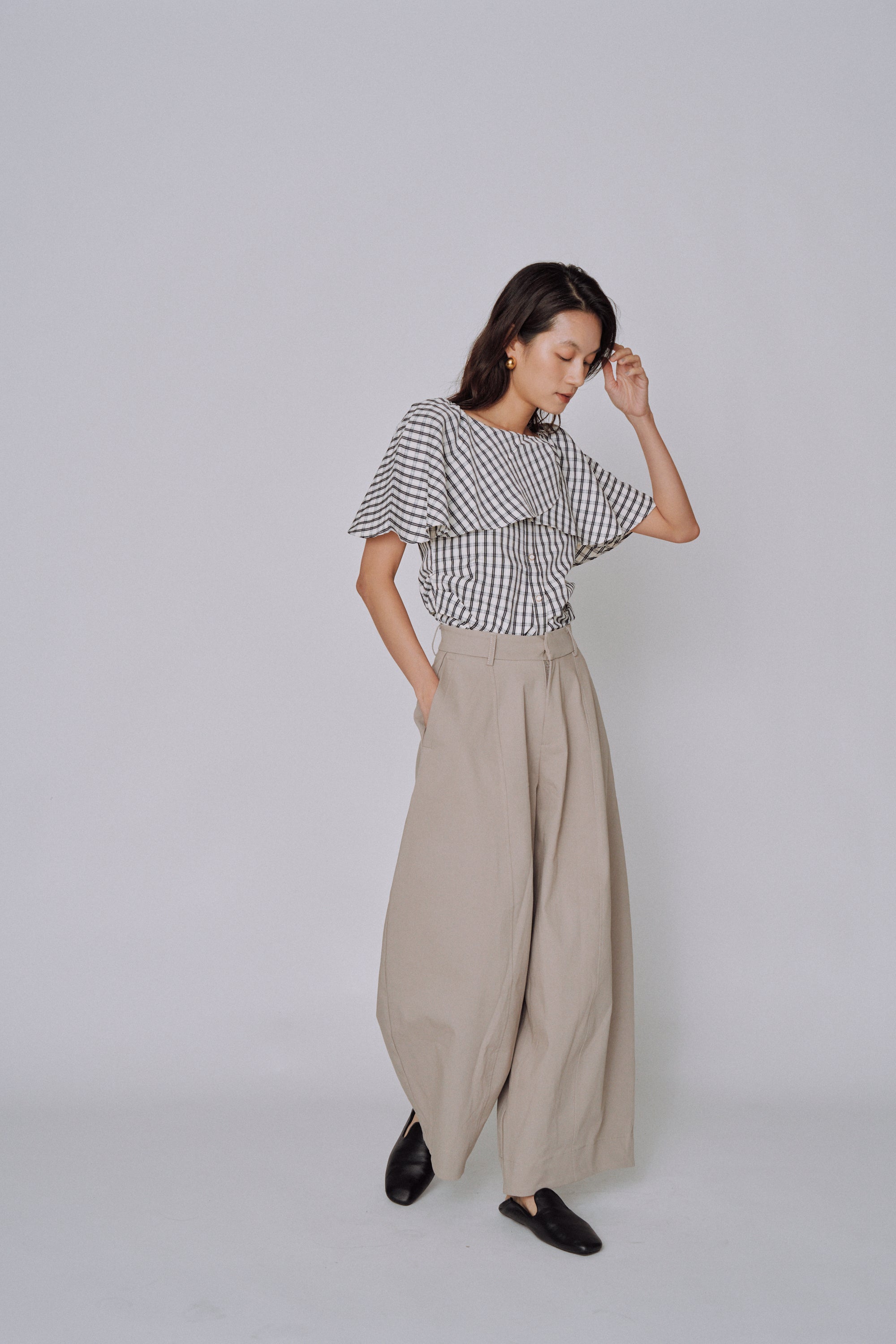 Ruffle Square Gingham Blouse