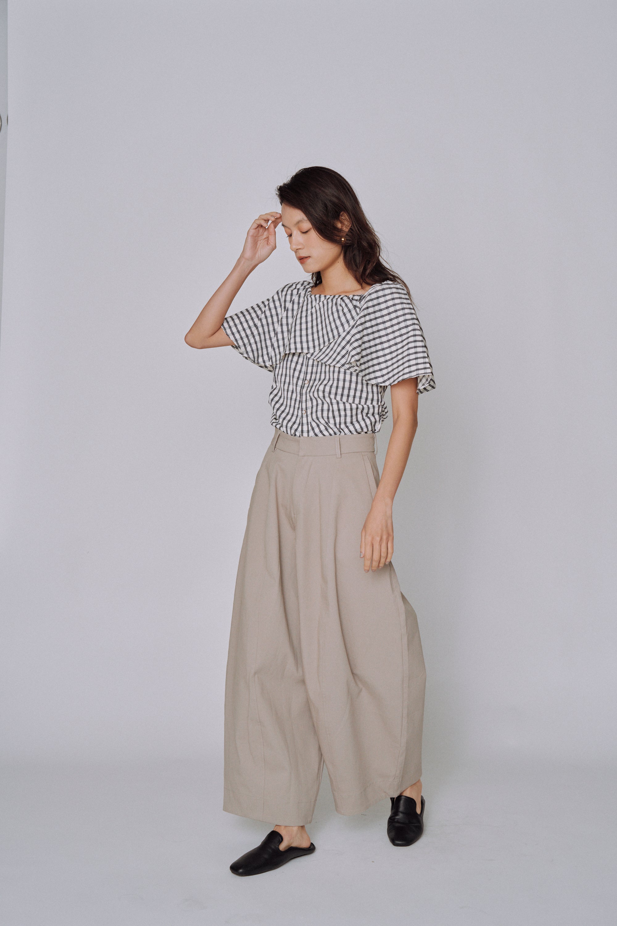 Ruffle Square Gingham Blouse