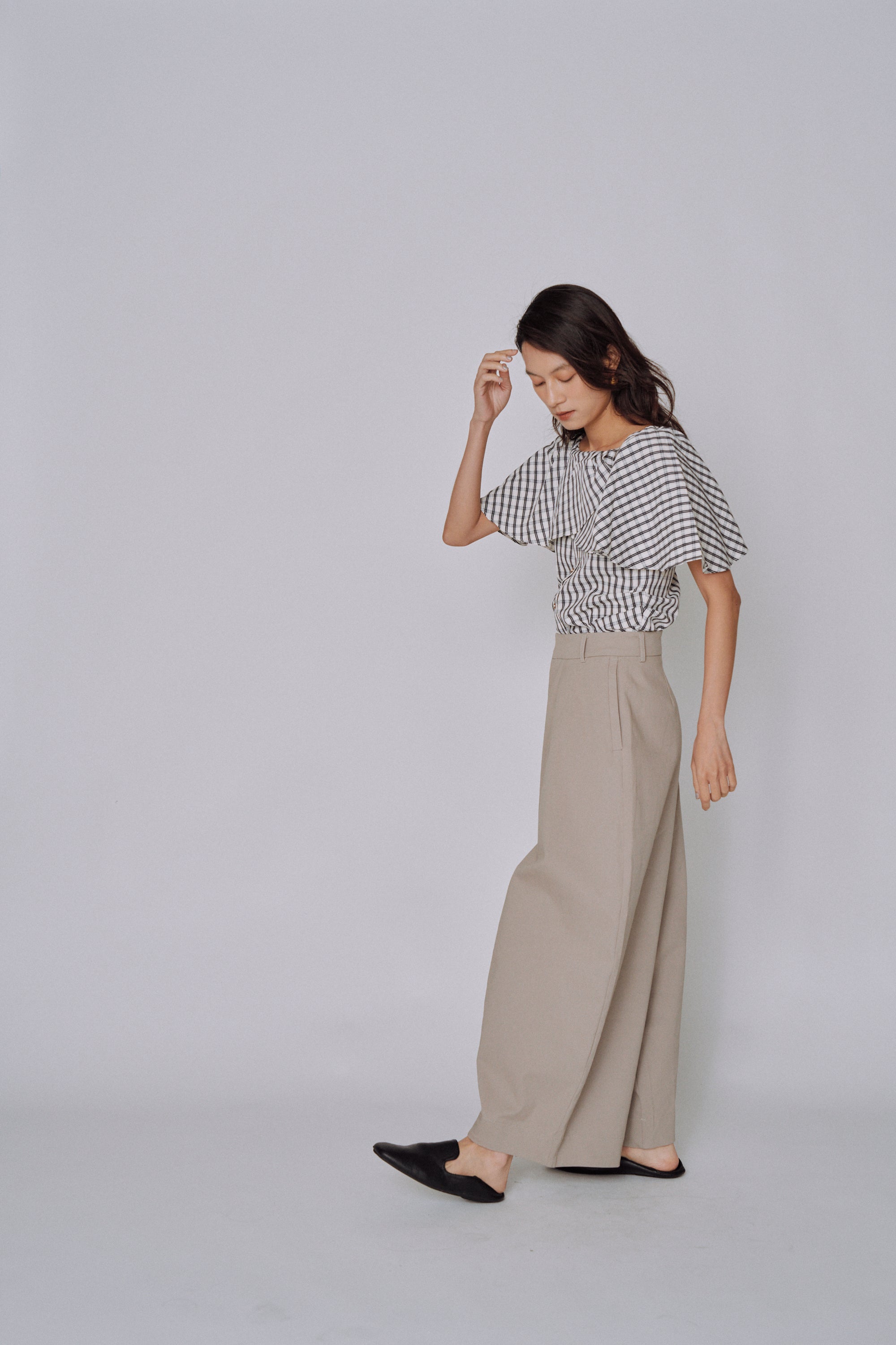 Ruffle Square Gingham Blouse