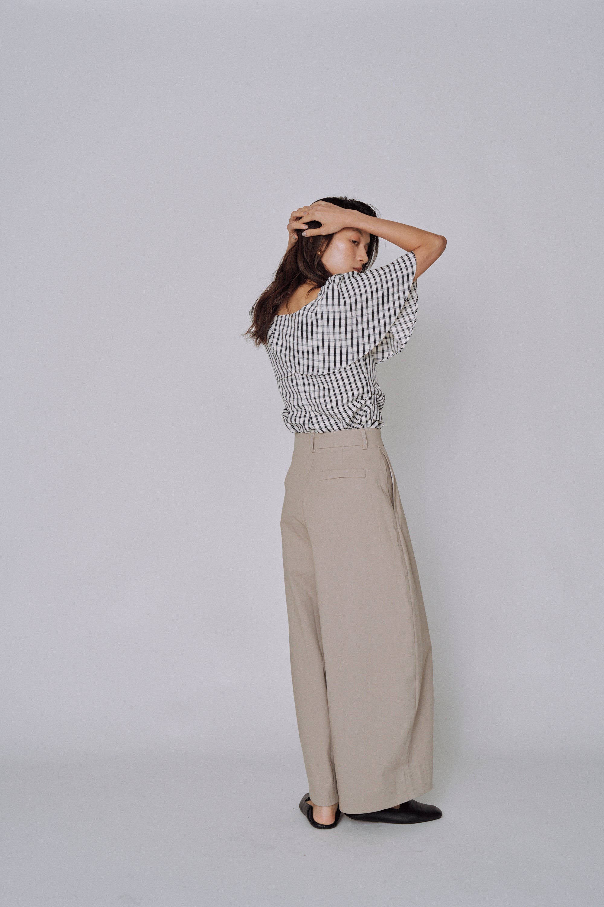 Ruffle Square Gingham Blouse