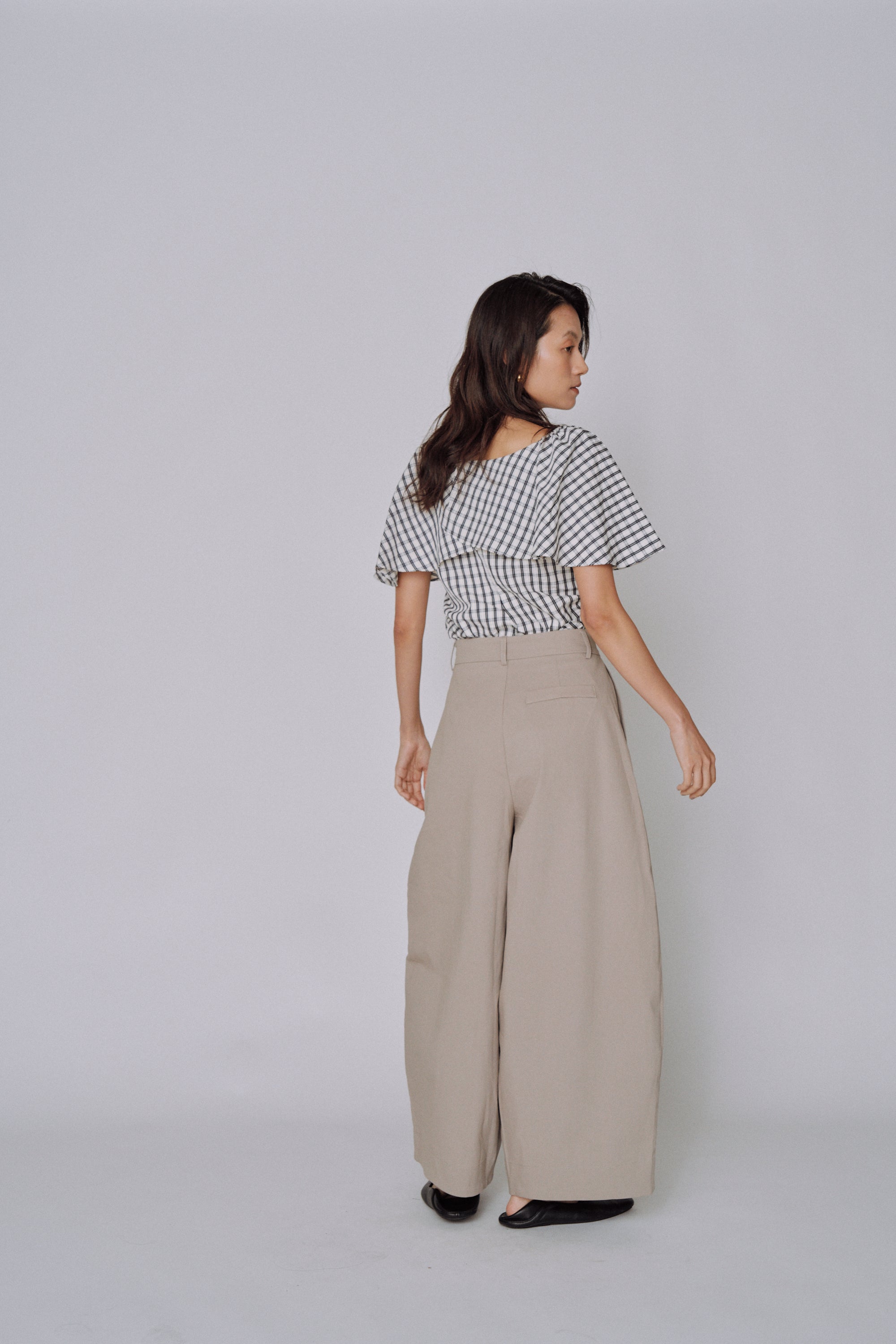 Ruffle Square Gingham Blouse