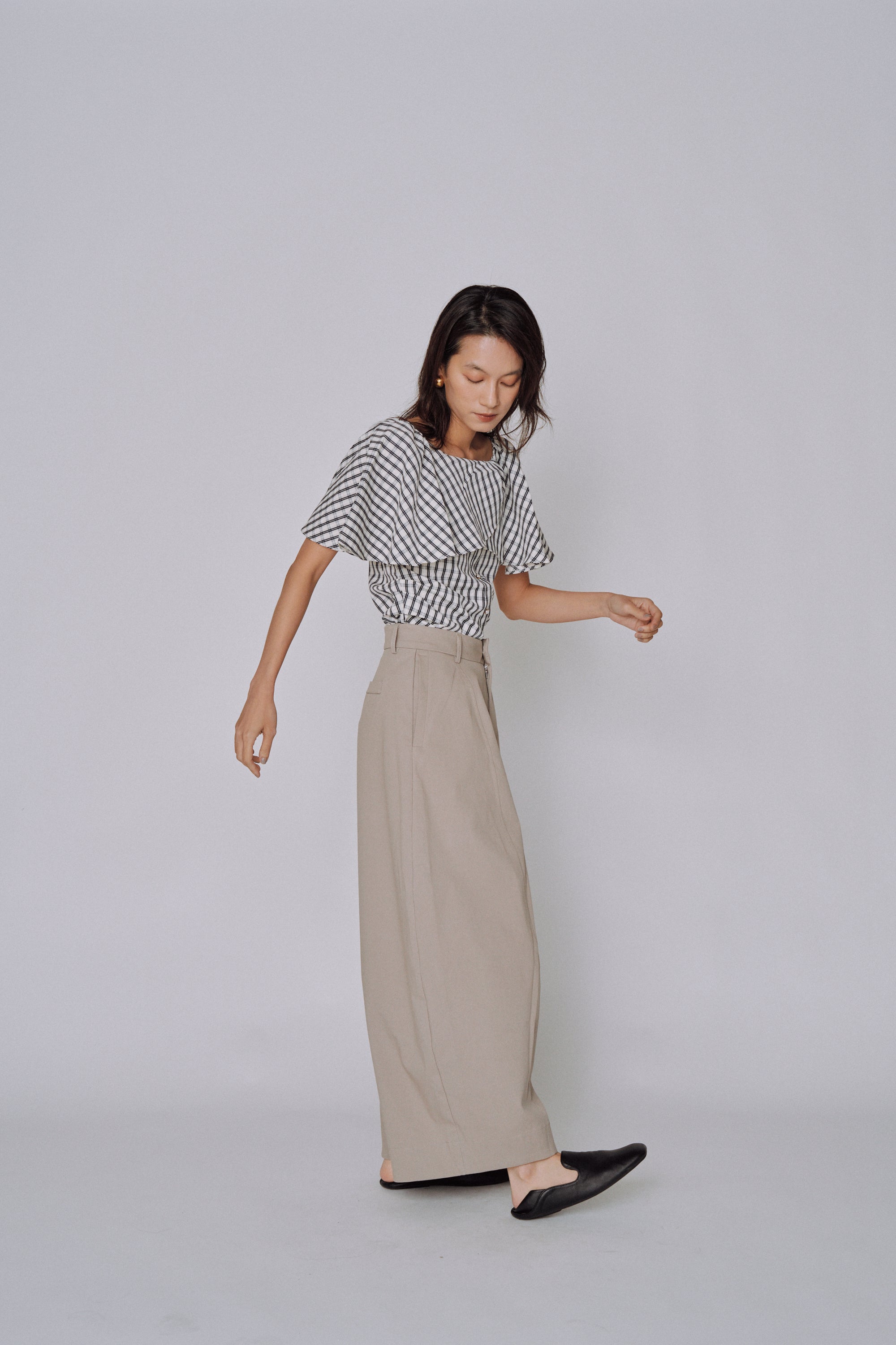 Ruffle Square Gingham Blouse