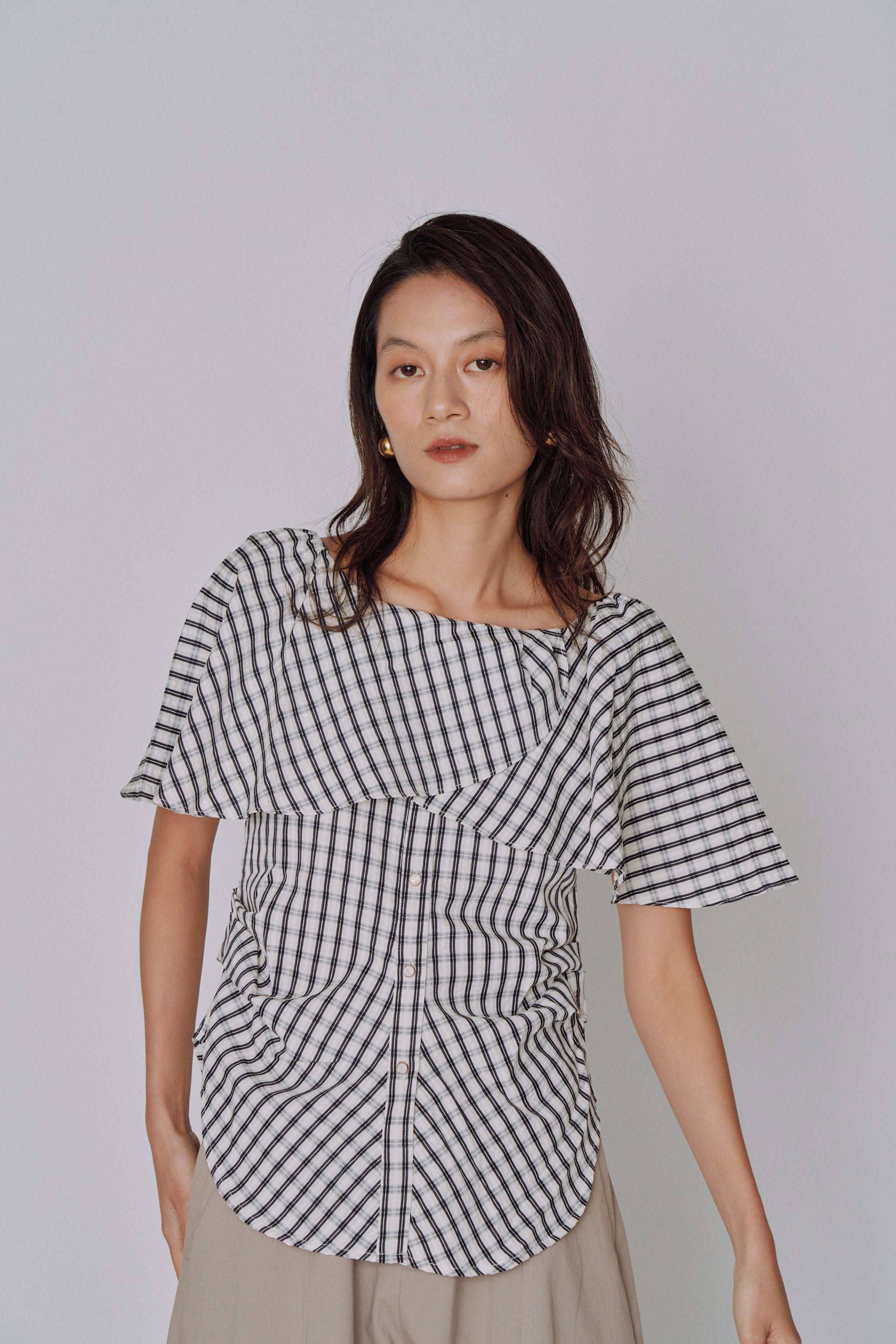 Ruffle Square Gingham Blouse