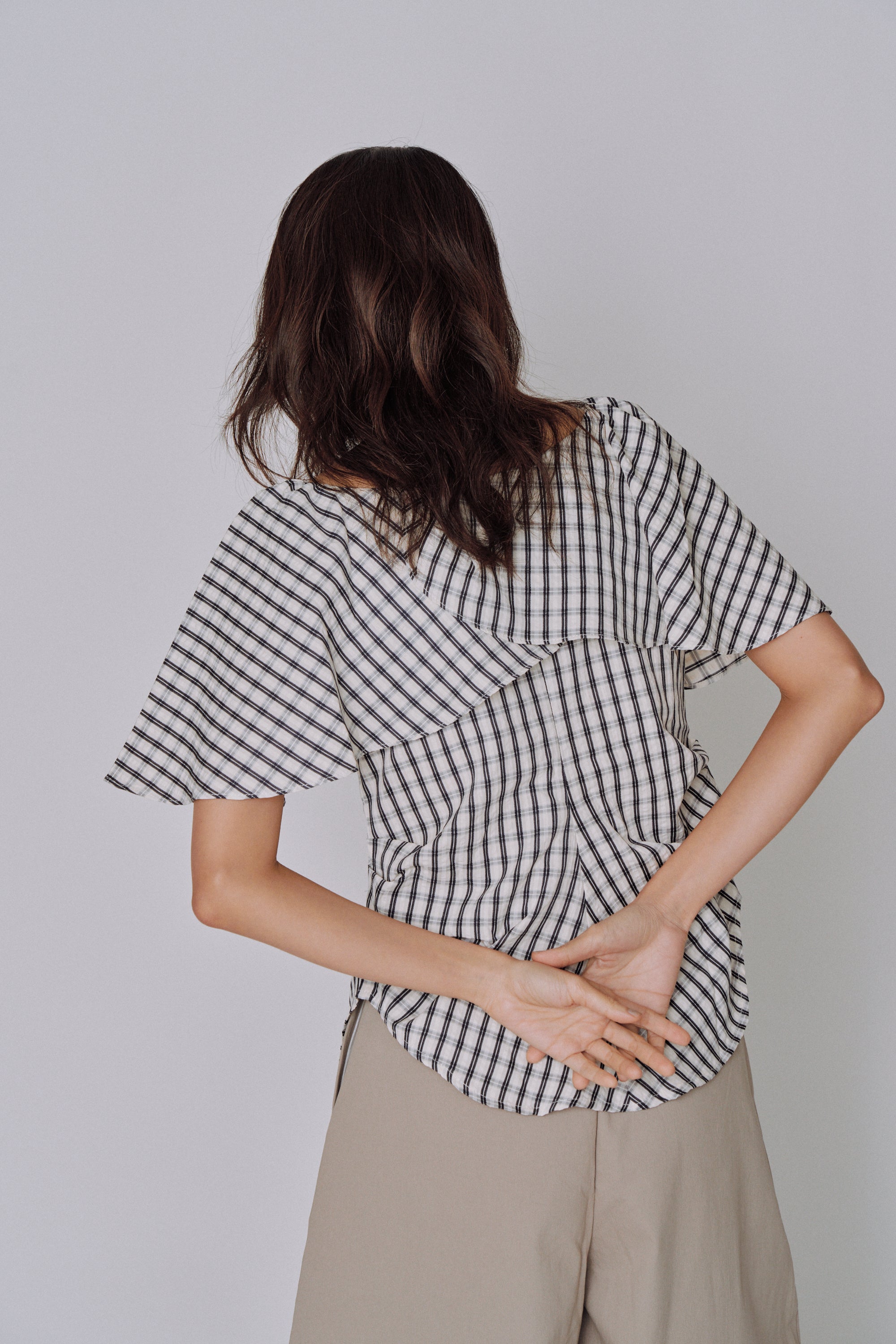 Ruffle Square Gingham Blouse