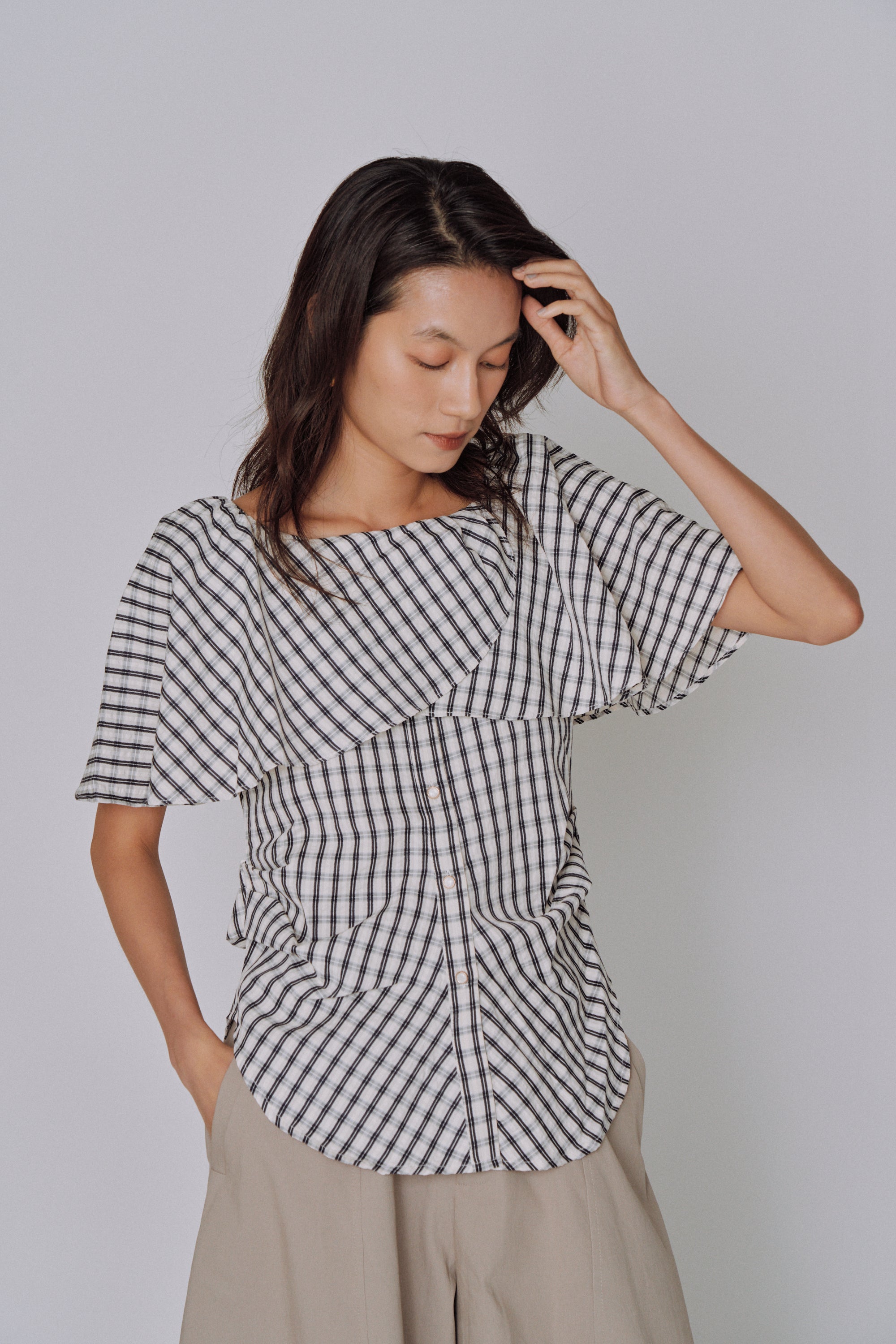 Ruffle Square Gingham Blouse