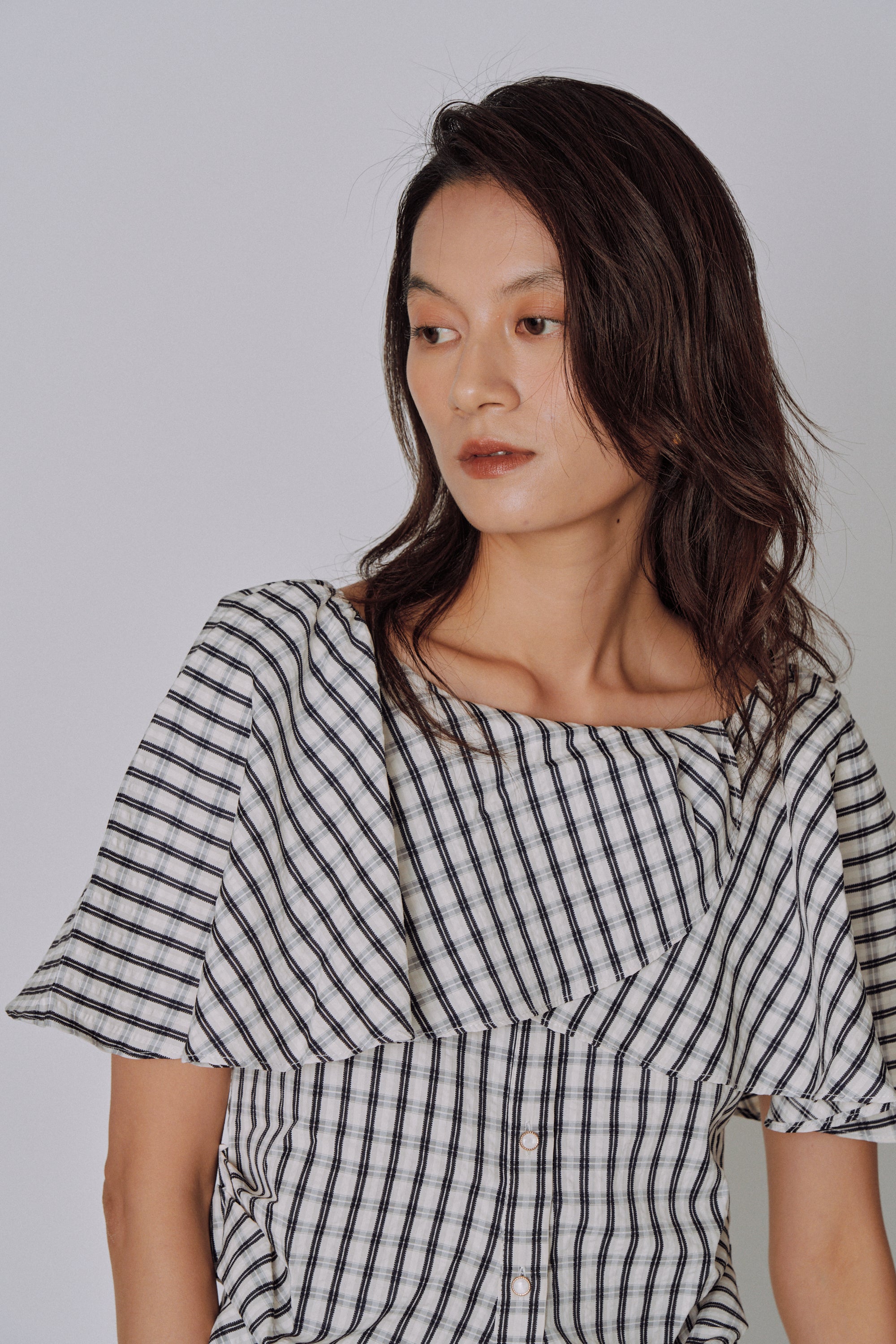 Ruffle Square Gingham Blouse