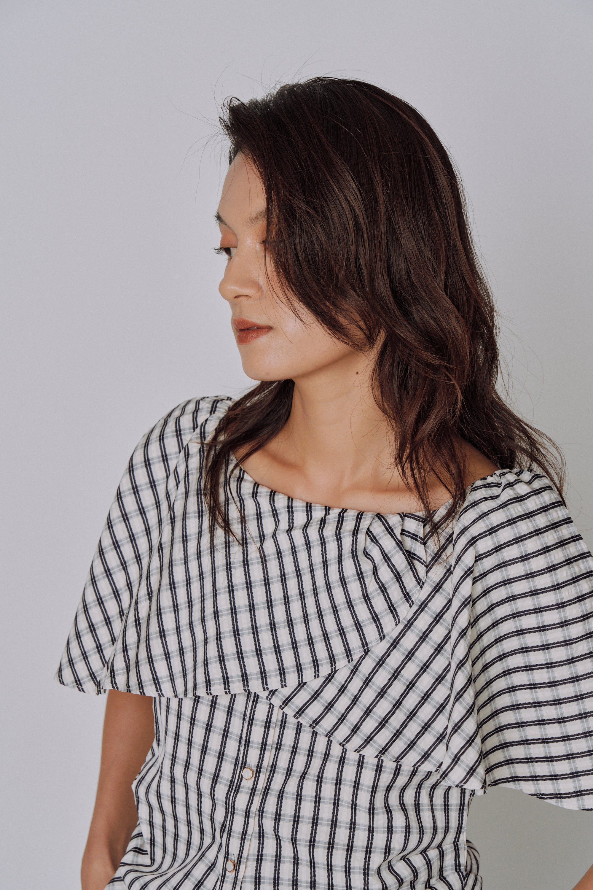 Ruffle Square Gingham Blouse