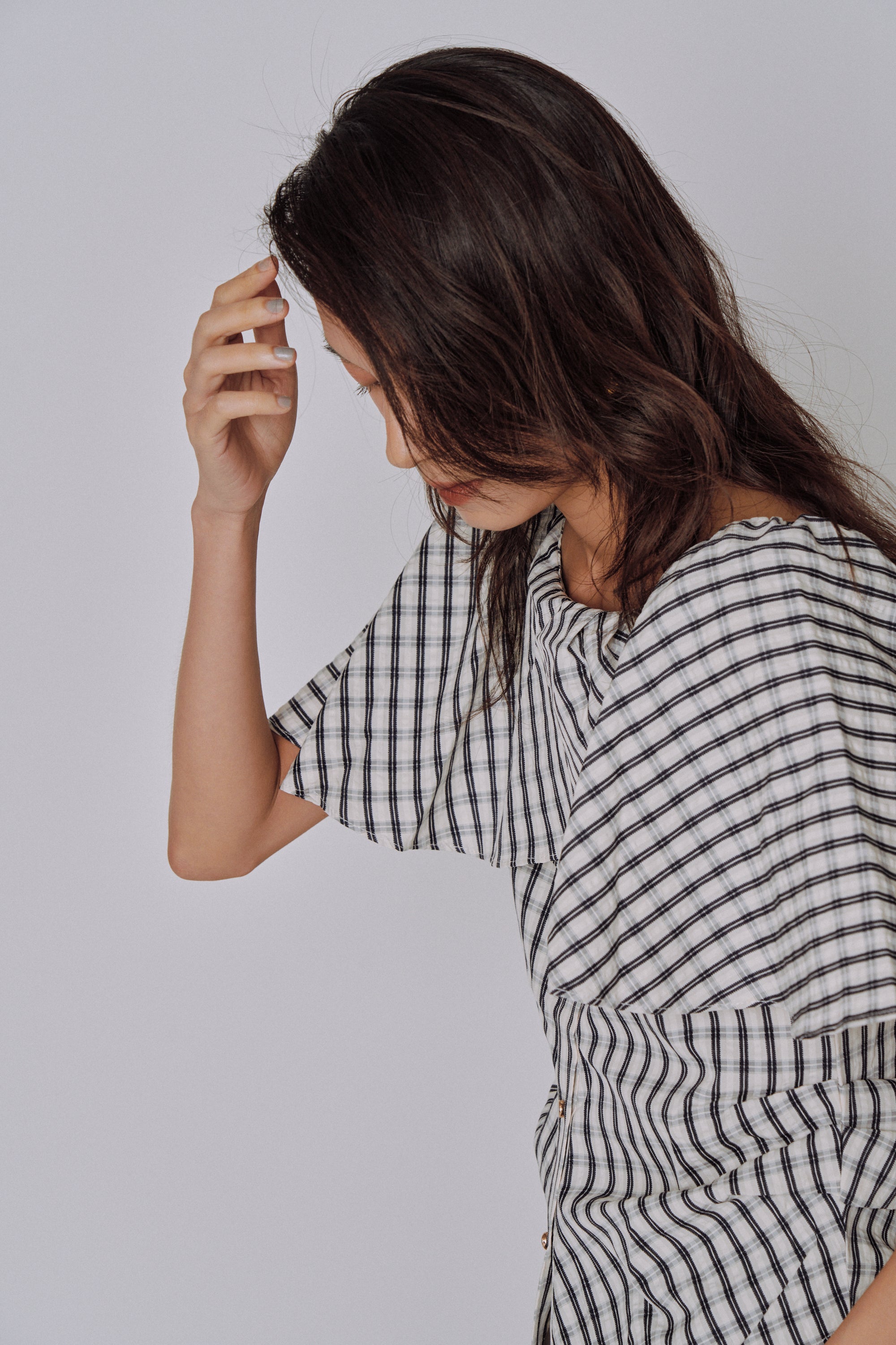 Ruffle Square Gingham Blouse