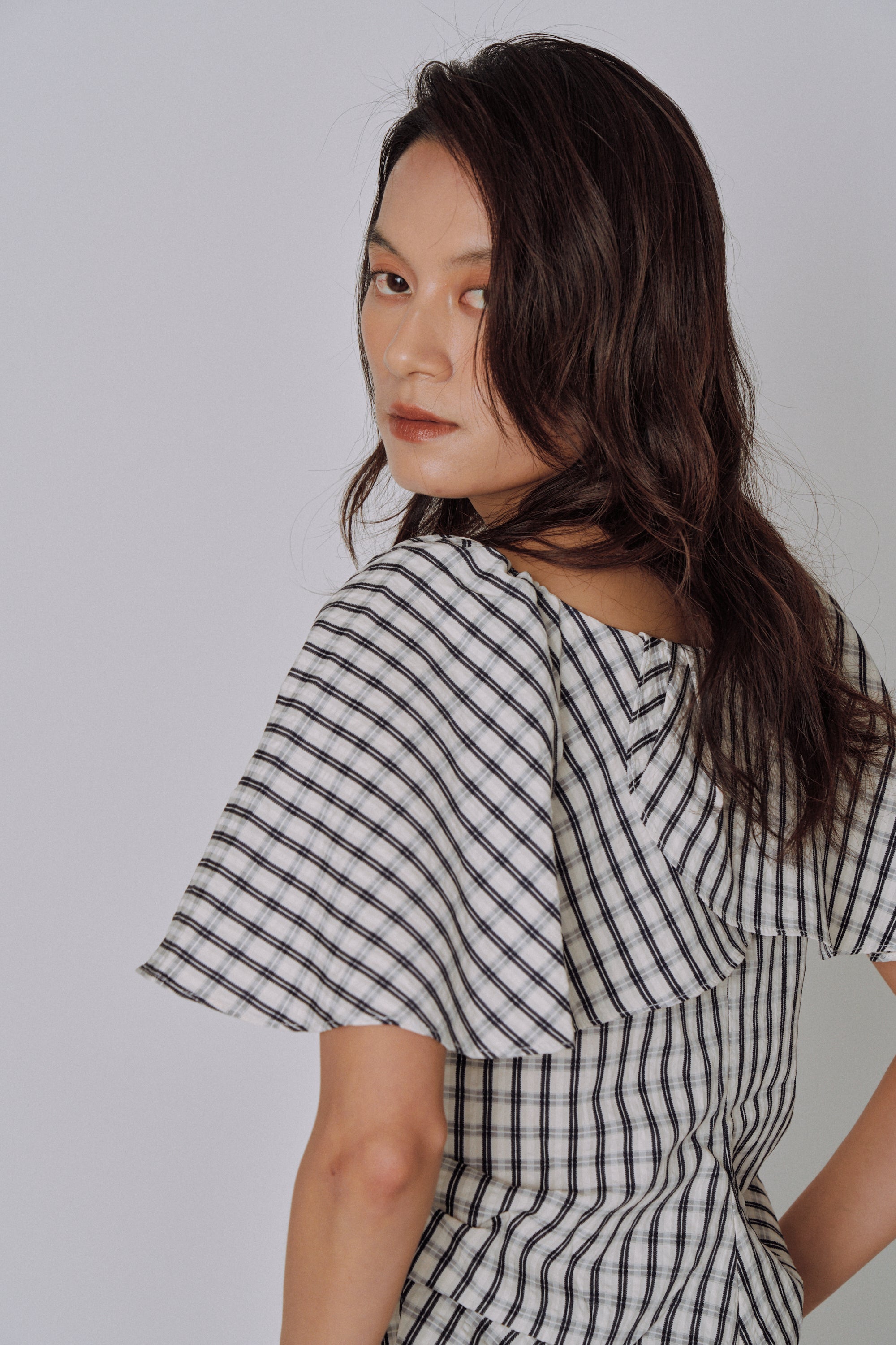 Ruffle Square Gingham Blouse