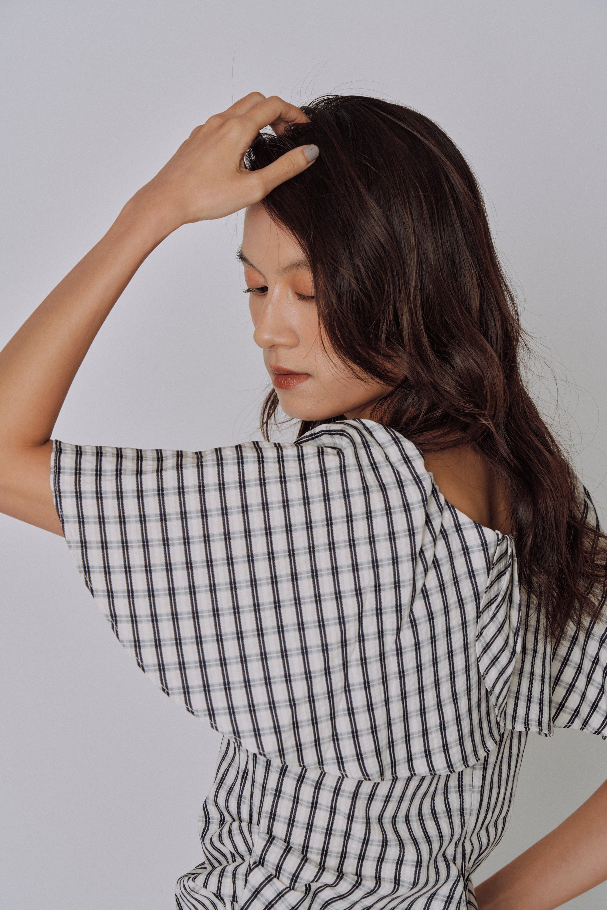 Ruffle Square Gingham Blouse