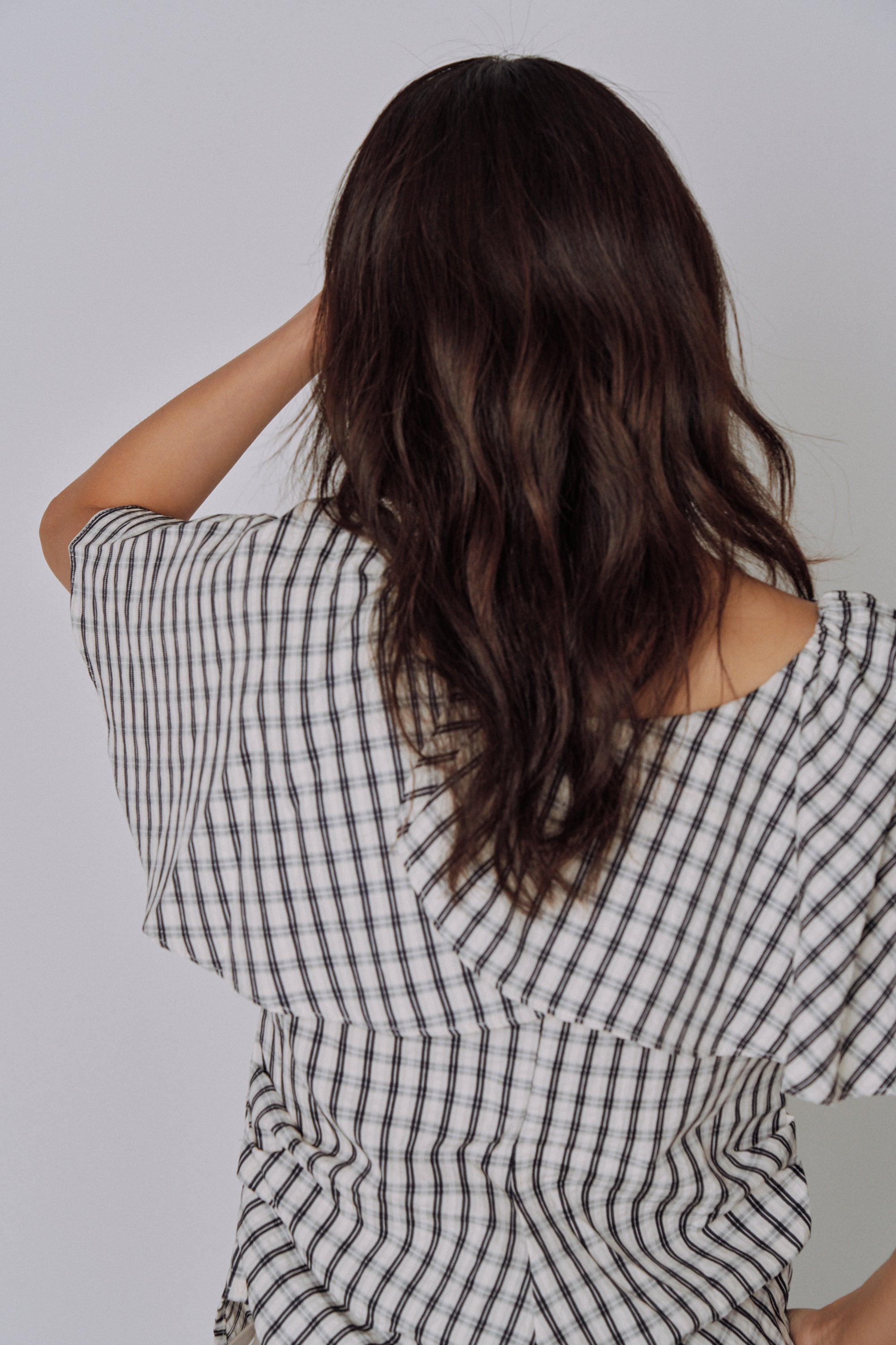 Ruffle Square Gingham Blouse