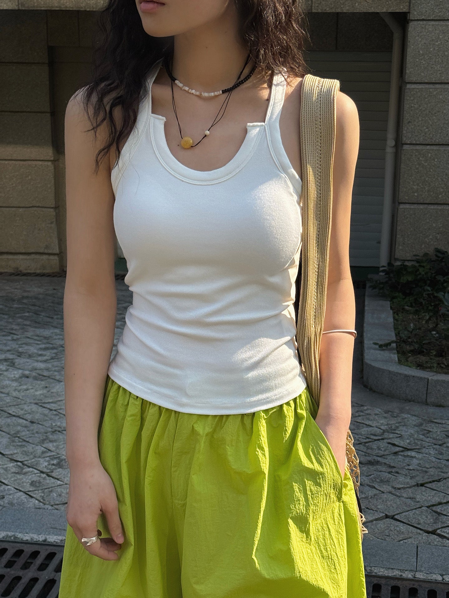 Cutout Neck Rib Tank