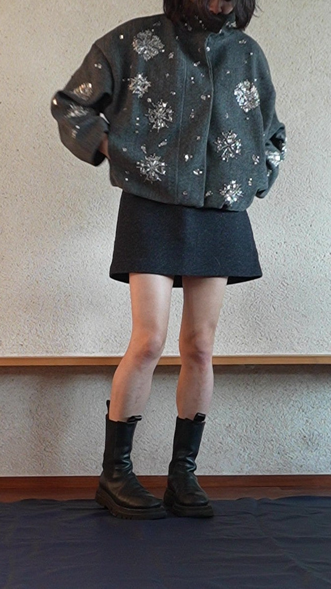 Beaded wool short jacket