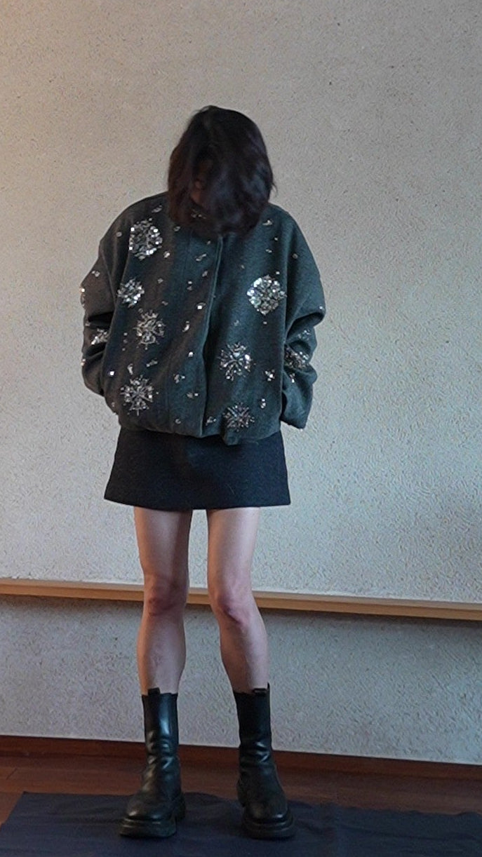 Beaded wool short jacket