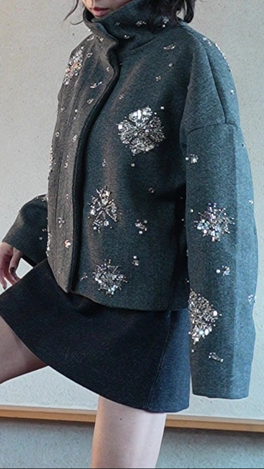 Beaded wool short jacket