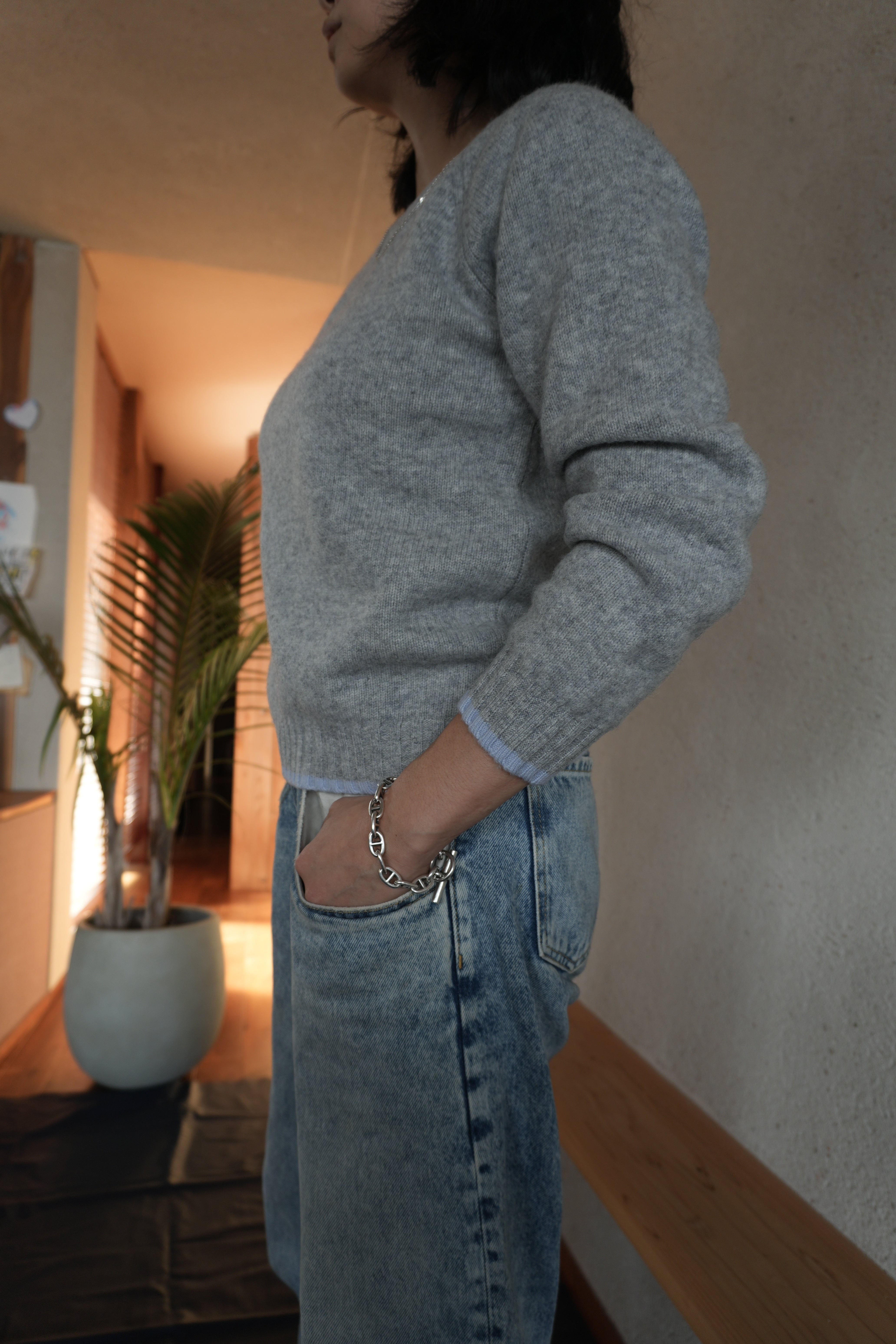 Contrast Edge Mohair Knit
