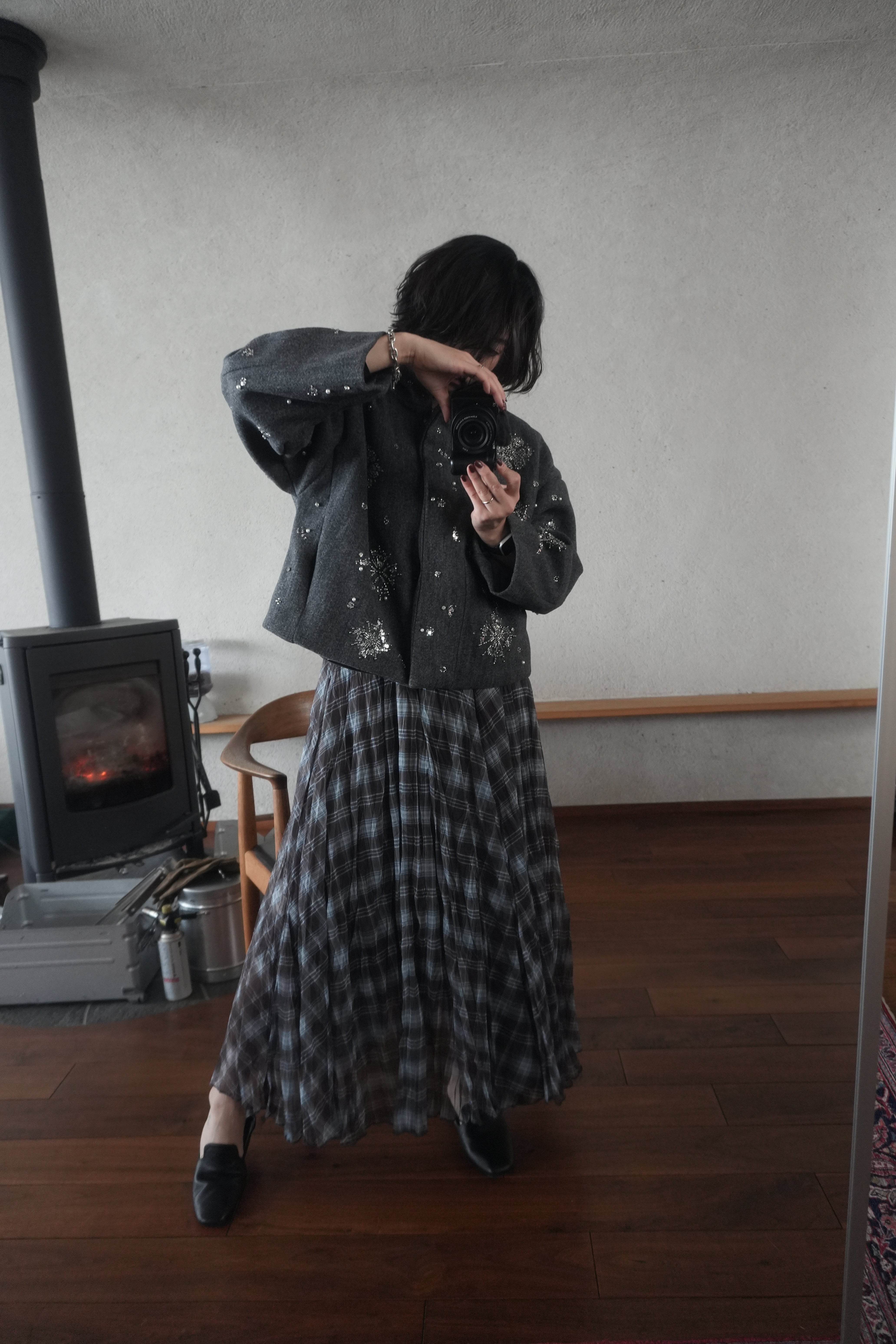 Sheer Check Long Skirt