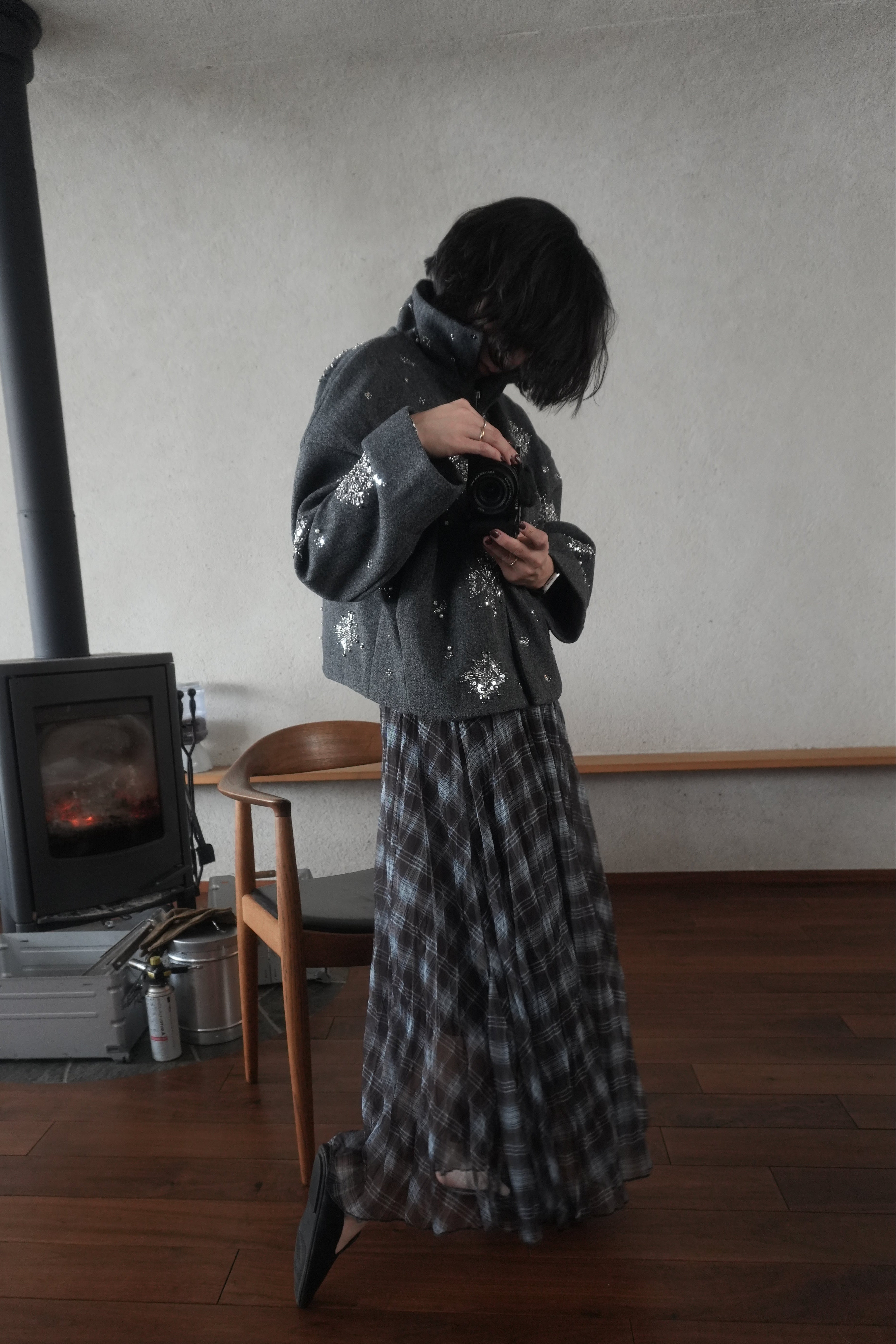 Sheer Check Long Skirt