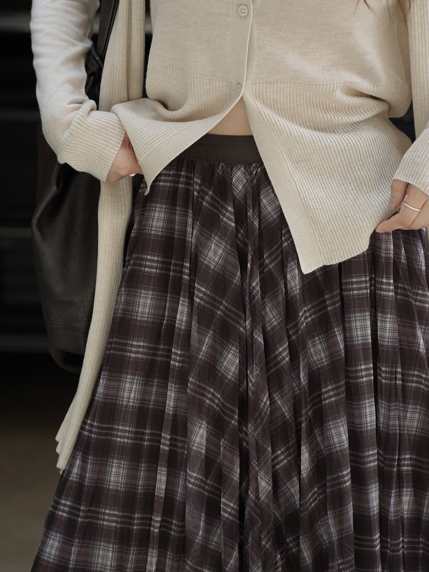 Sheer Check Long Skirt