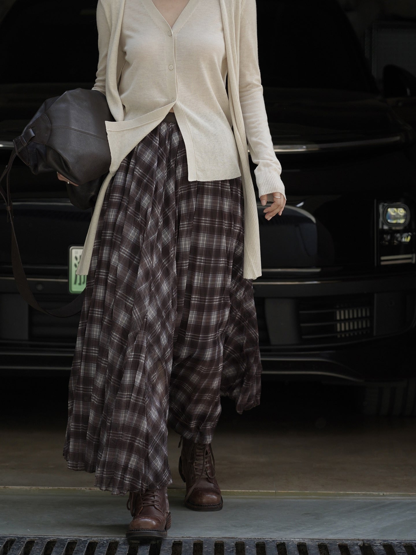 Sheer Check Long Skirt