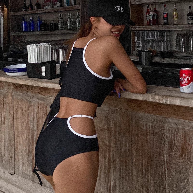 Cutout Contrast Bikini Set