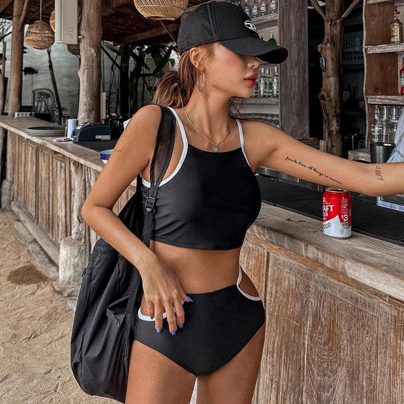 Cutout Contrast Bikini Set