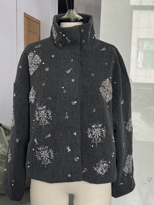 Beaded wool short jacket