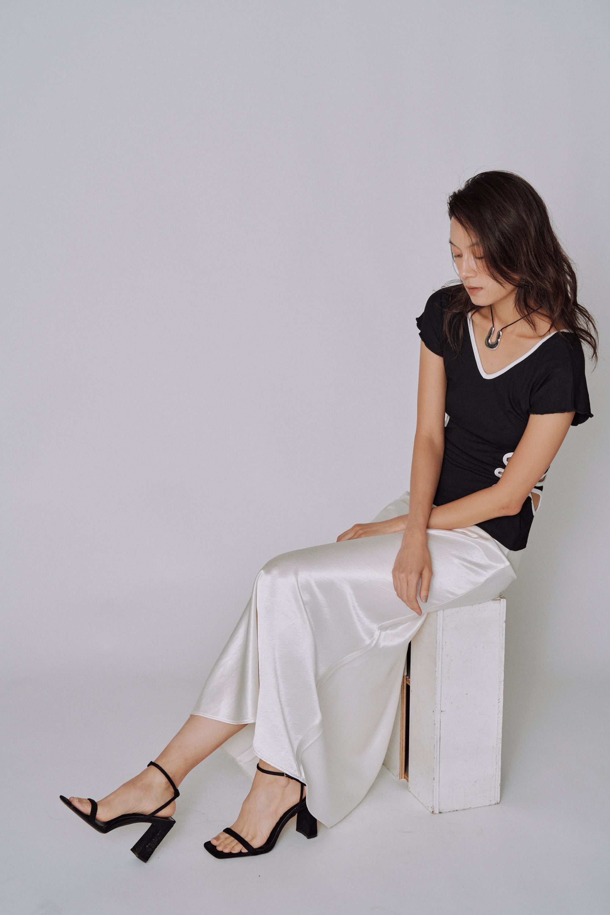 Glossy Flow Satin Skirt