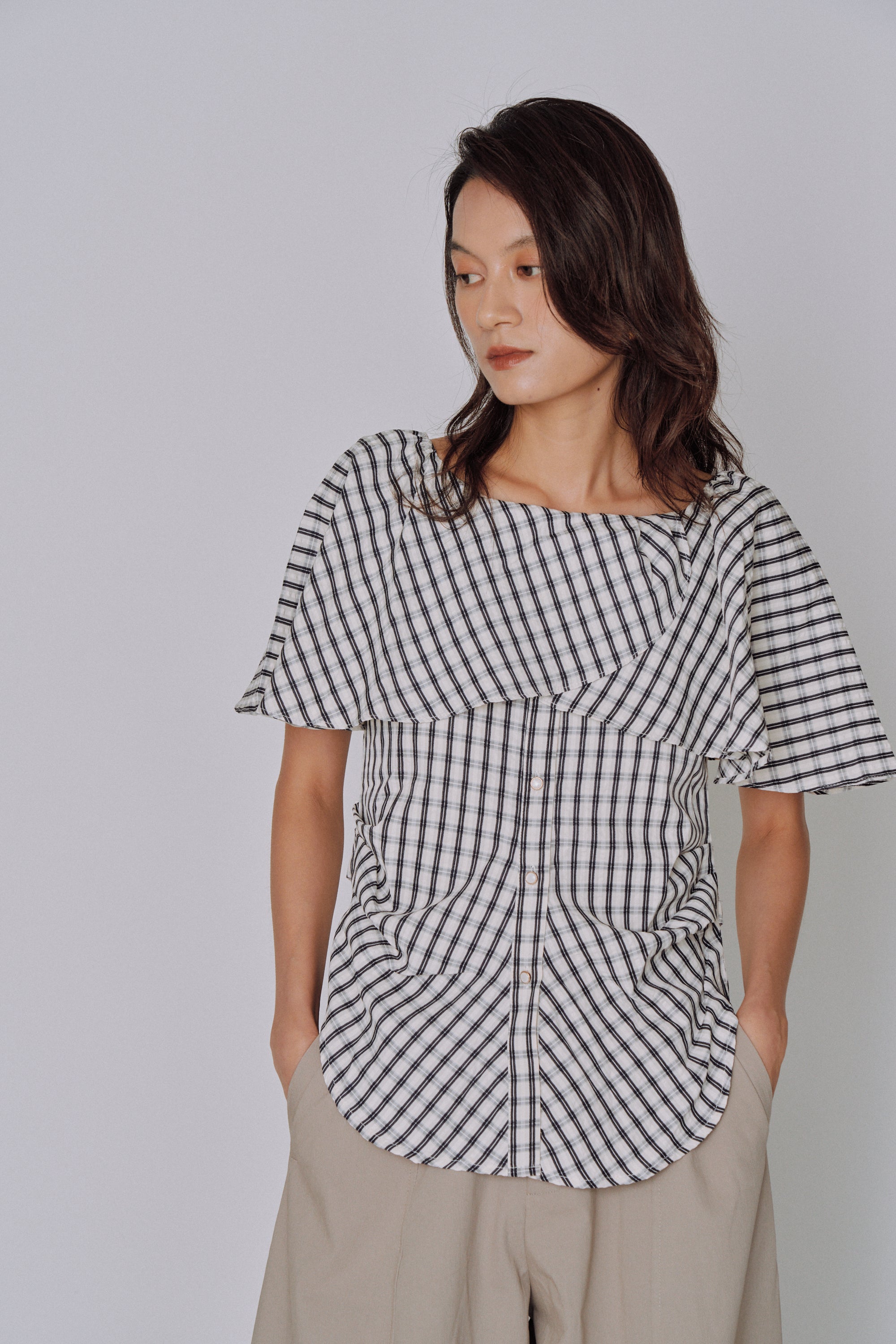 Ruffle Square Gingham Blouse