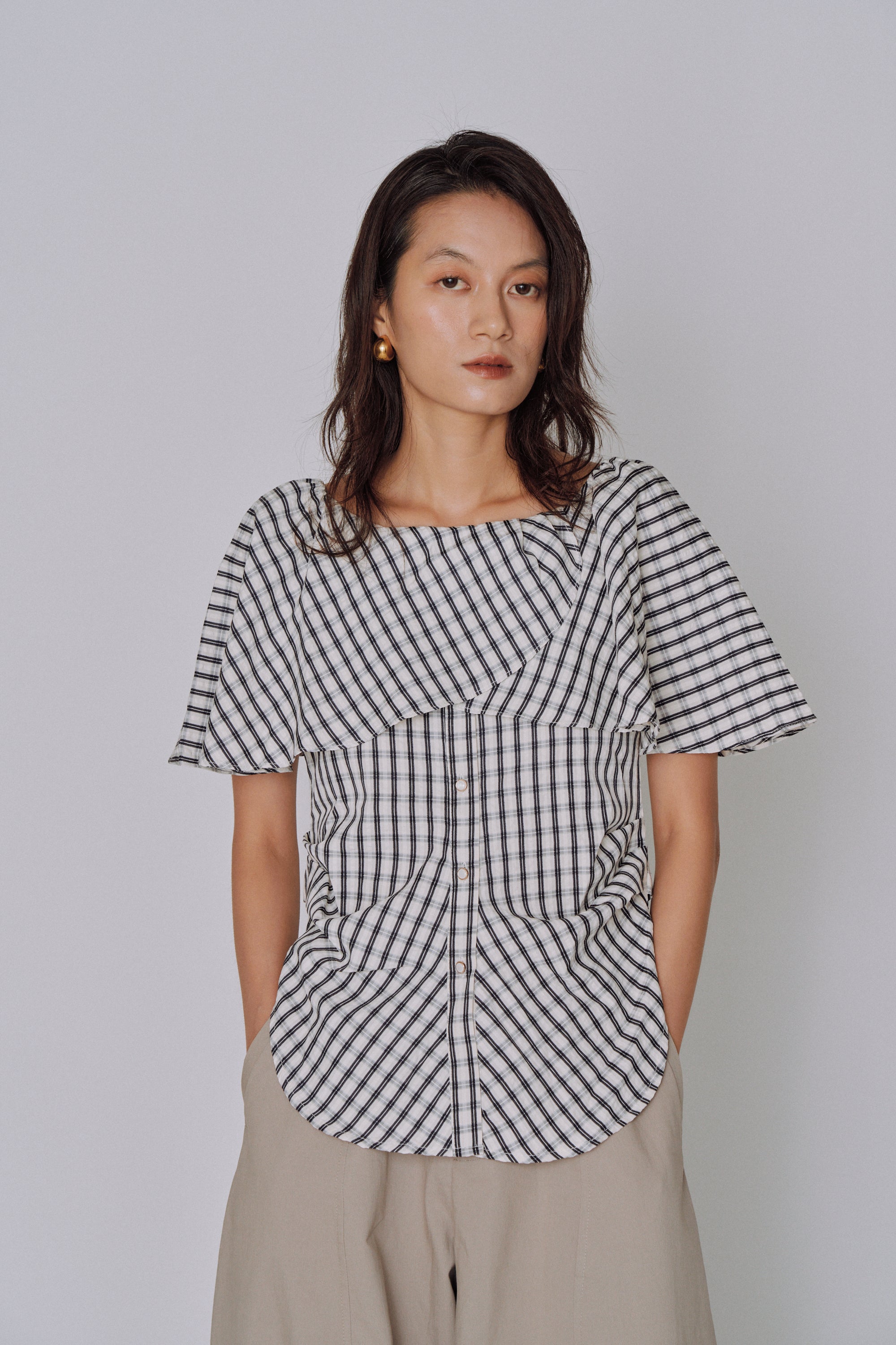 Ruffle Square Gingham Blouse