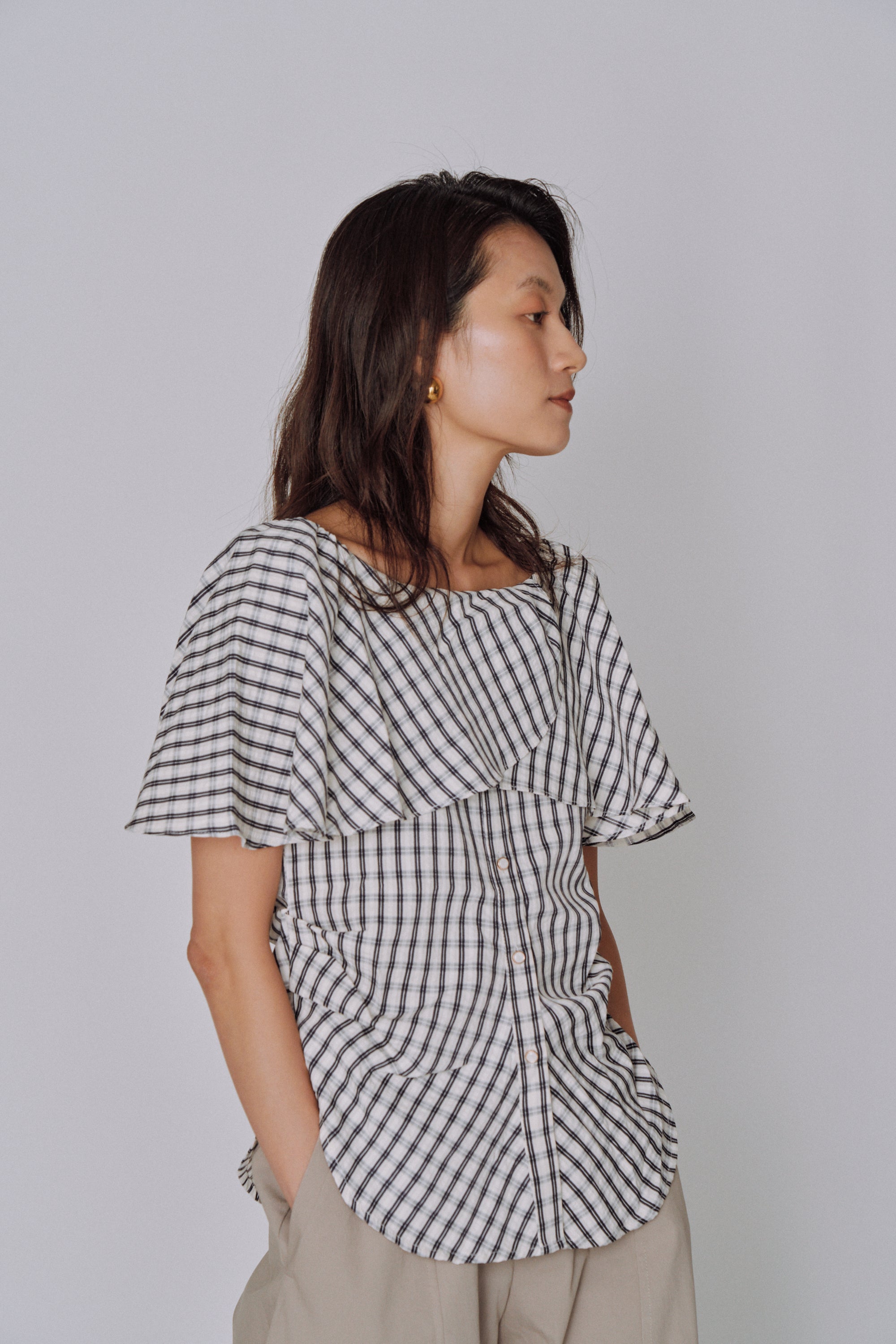 Ruffle Square Gingham Blouse