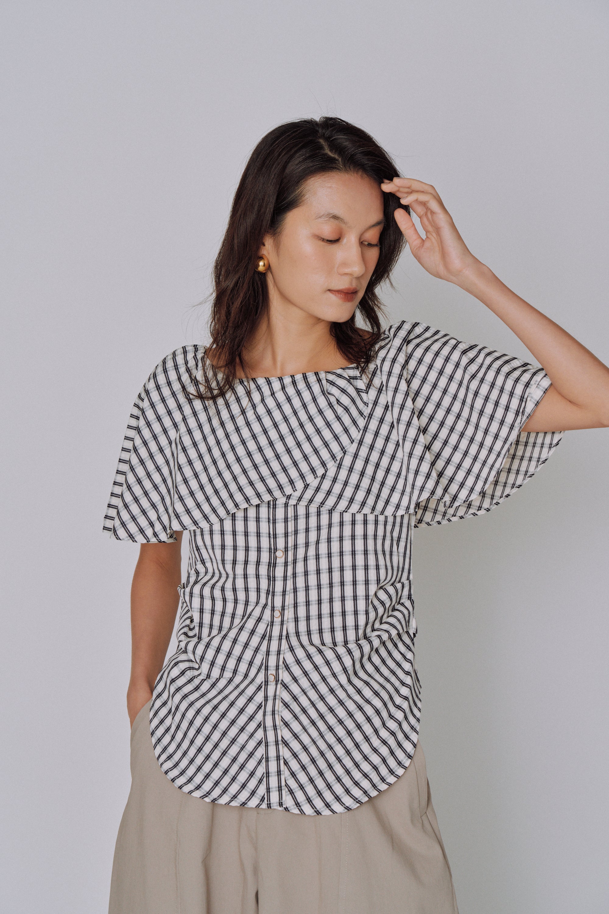 Ruffle Square Gingham Blouse