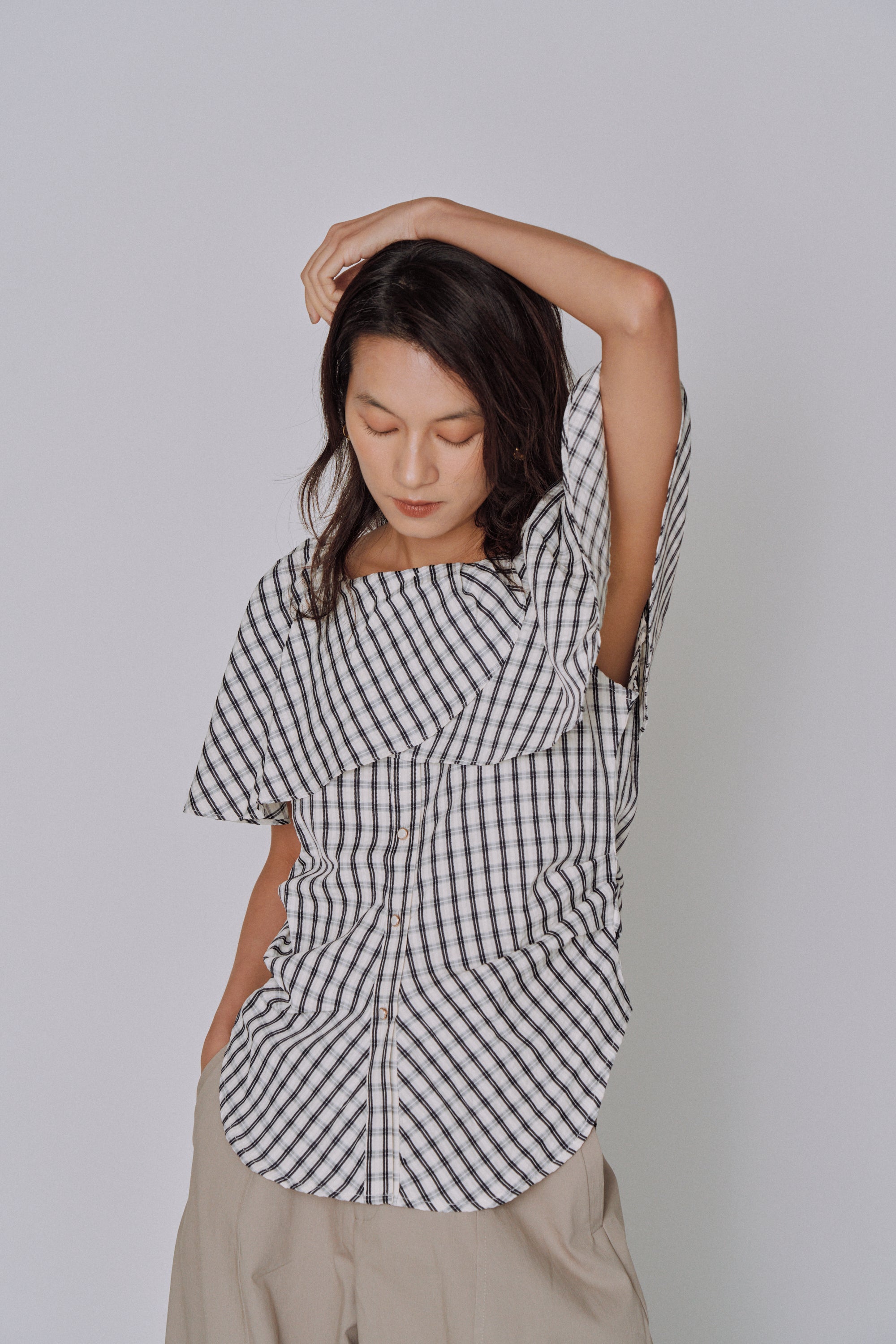 Ruffle Square Gingham Blouse