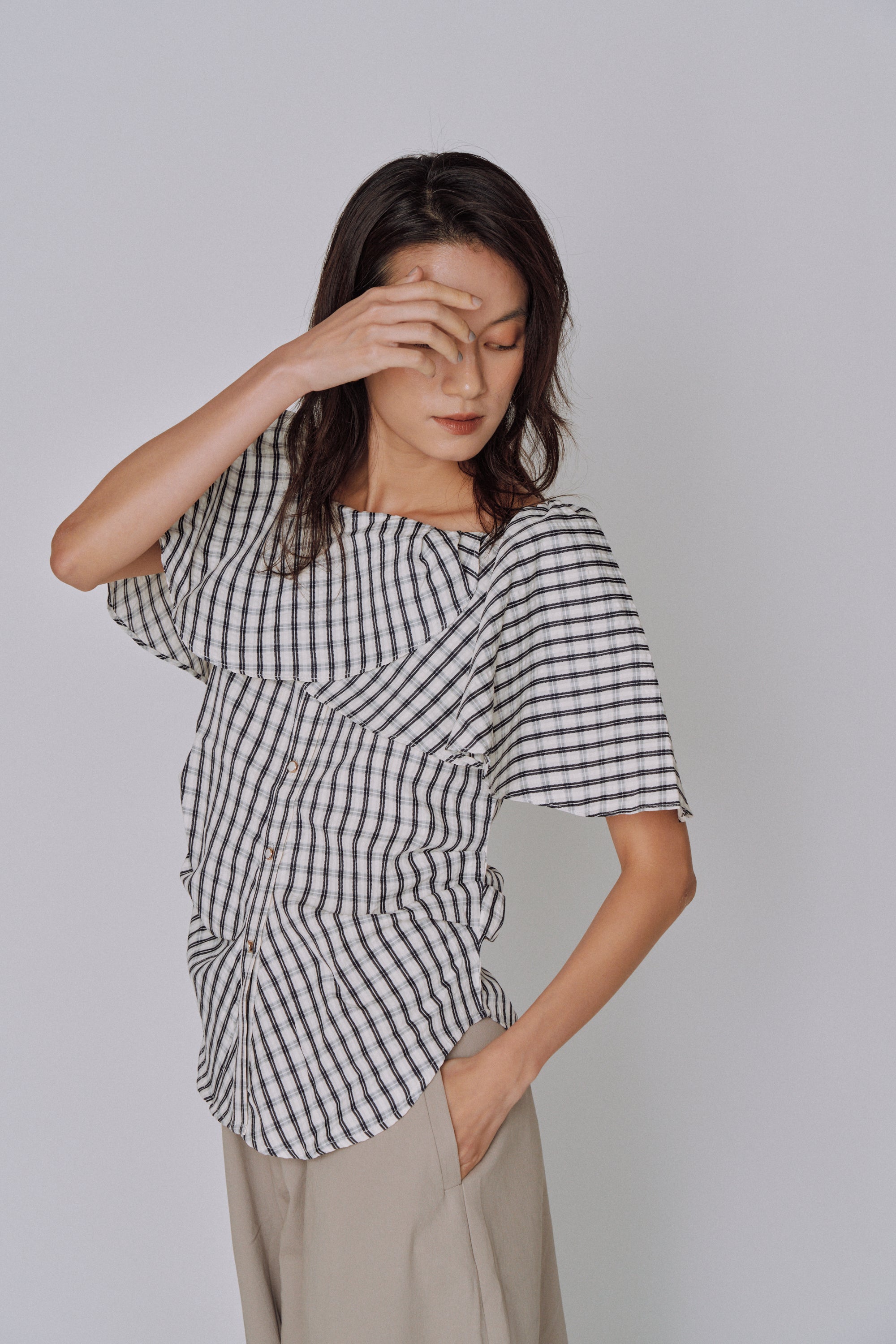Ruffle Square Gingham Blouse