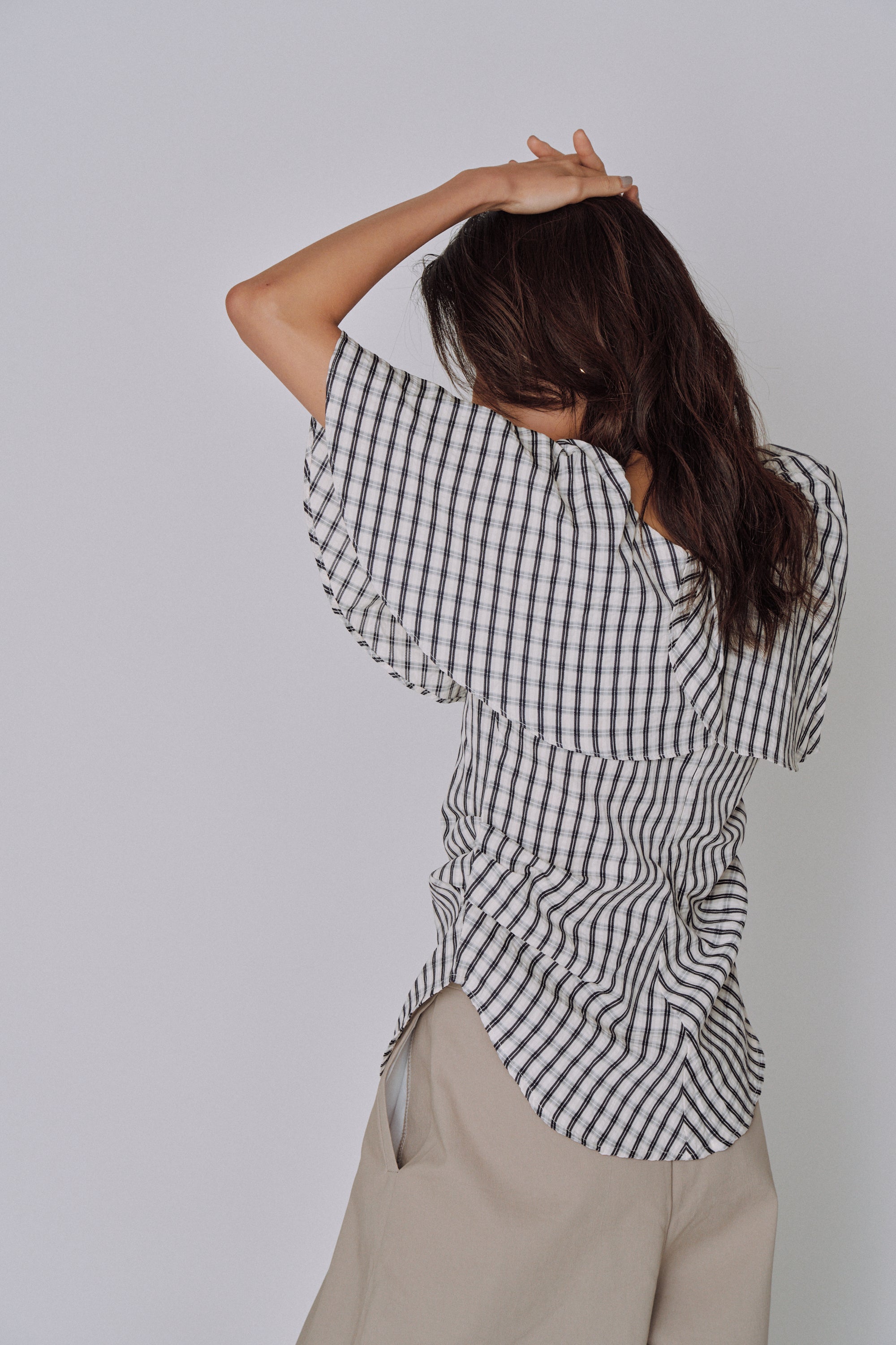 Ruffle Square Gingham Blouse