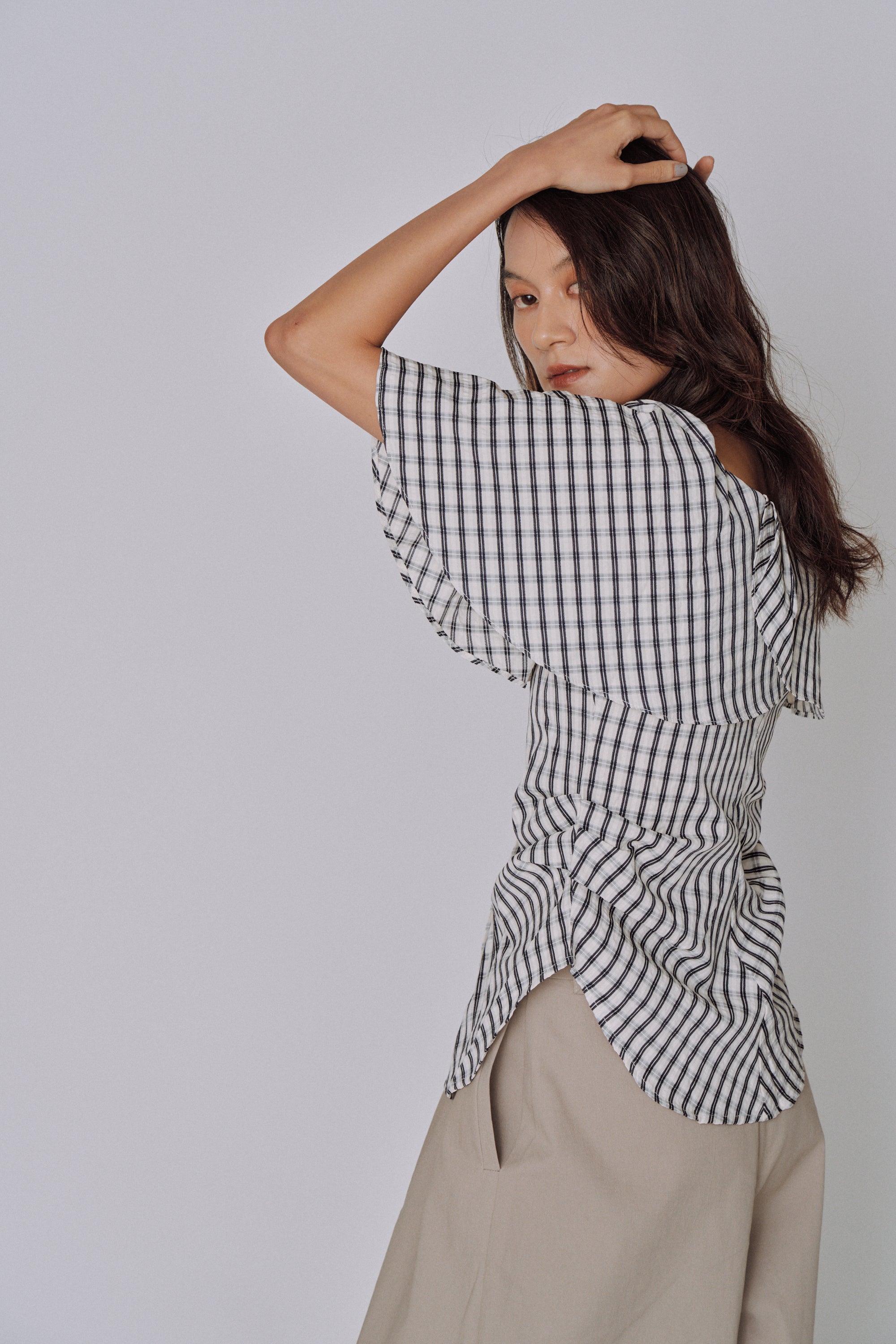 Ruffle Square Gingham Blouse