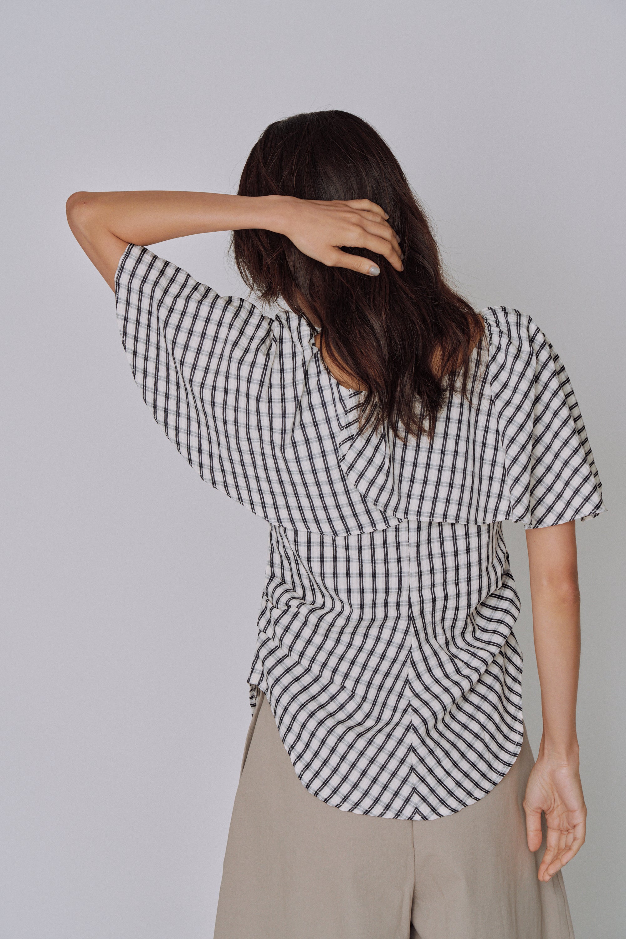Ruffle Square Gingham Blouse