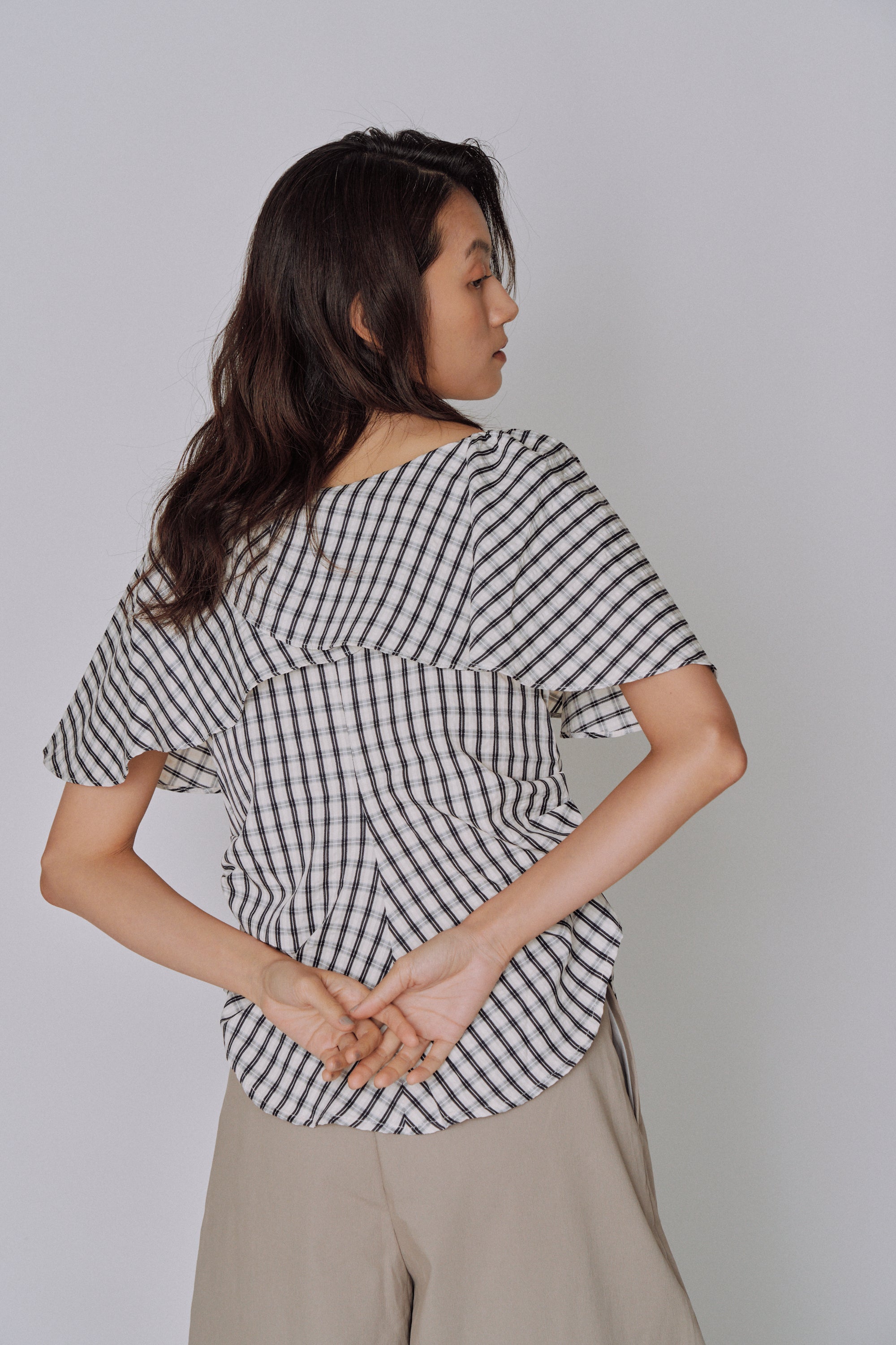 Ruffle Square Gingham Blouse